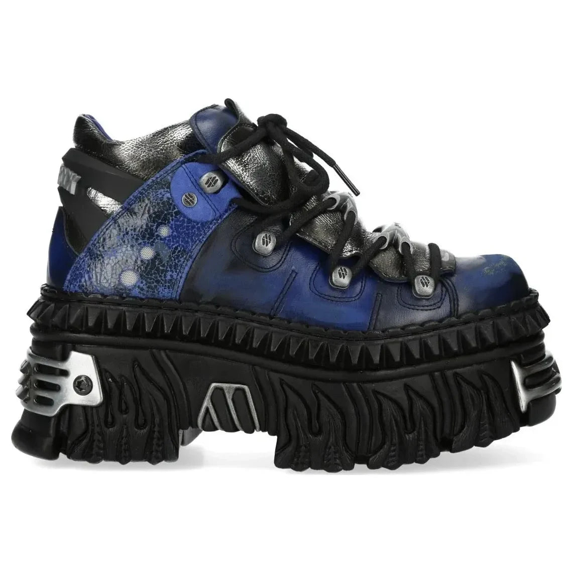 Women's New Rock M-WALL106N-C16 Blue Leather Gothic Rock Ankle Boots