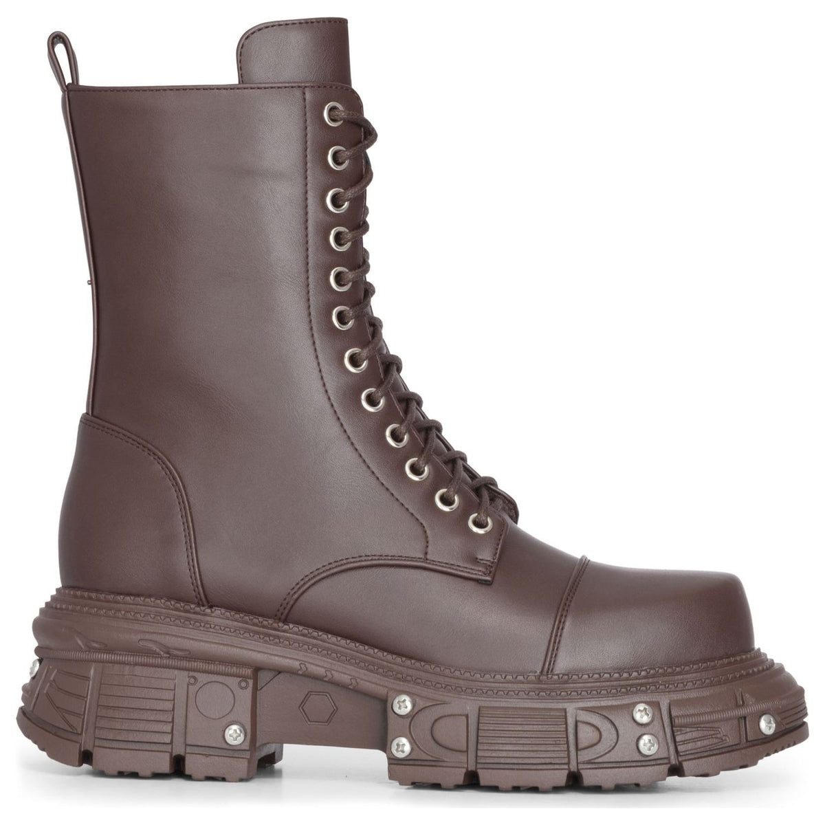 Women's Brown Vegan Leather Platform Mid-Calf Combat Boots