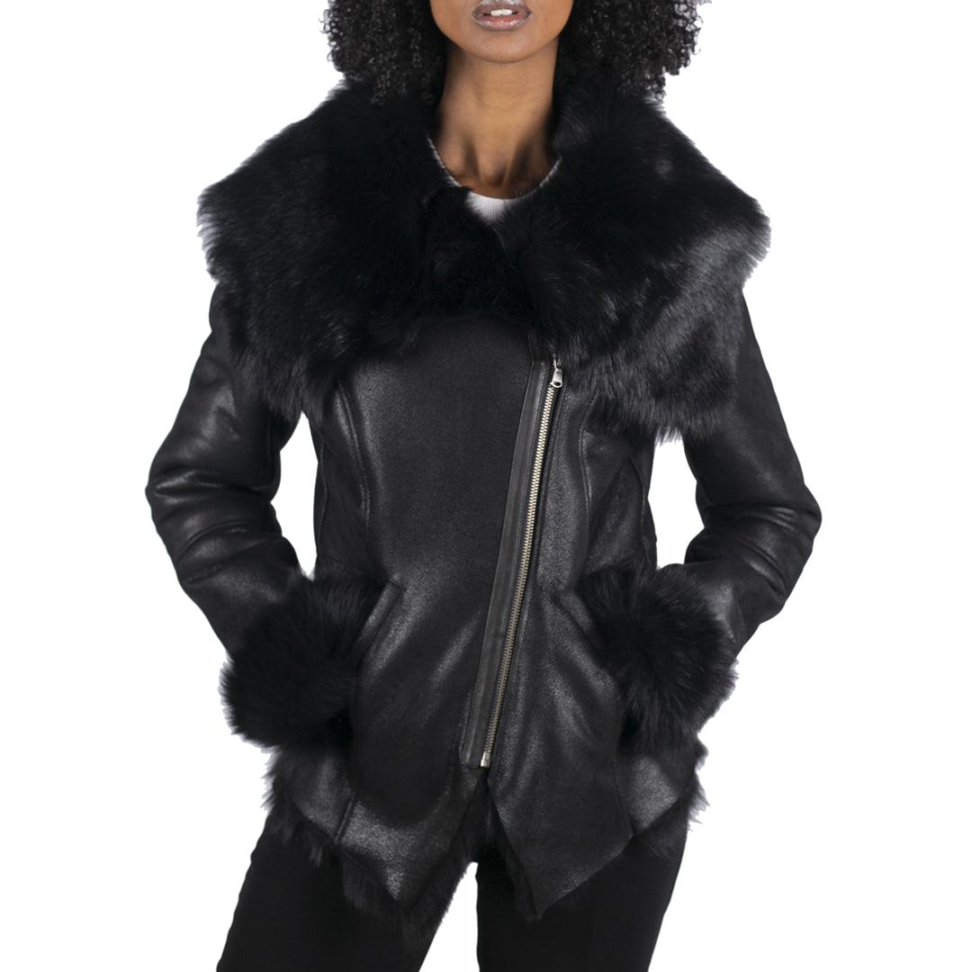 Womens Short Toscana Sheepskin Cross Zip Soft Classic Slim Fit Winter Warm - Knighthood Store