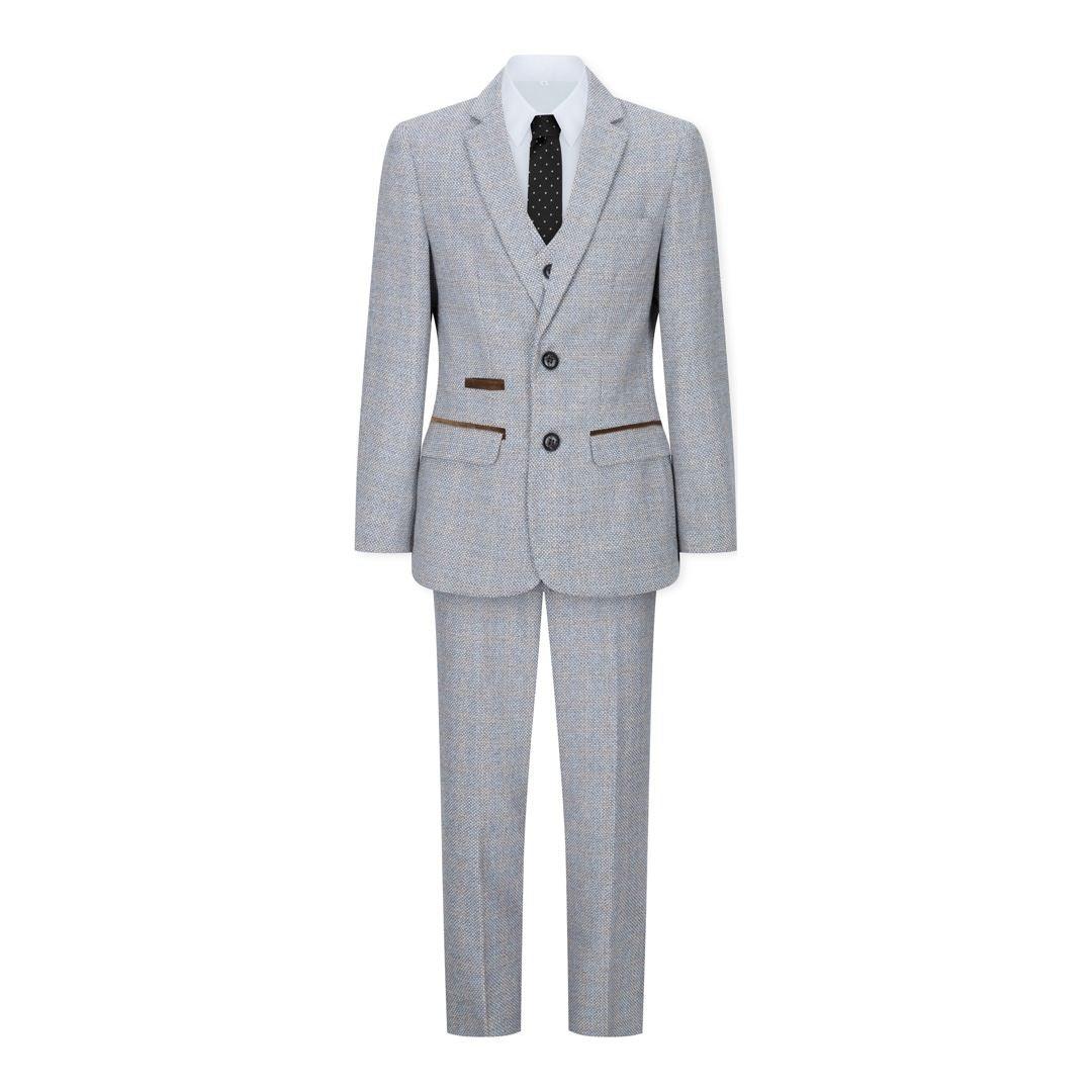 Boys 3 Piece Suit Cream Beige Tweed Check Vintage Retro Tailored Fit 1920s - Knighthood Store