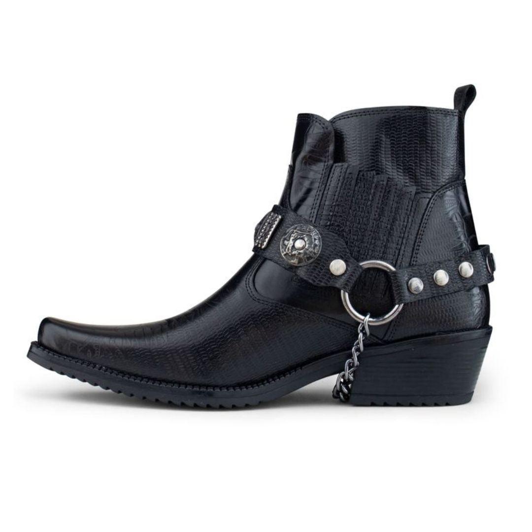 Mens Real Leather Cowboy Riding Ankle Boots Chain Western Heel Dancing - Knighthood Store