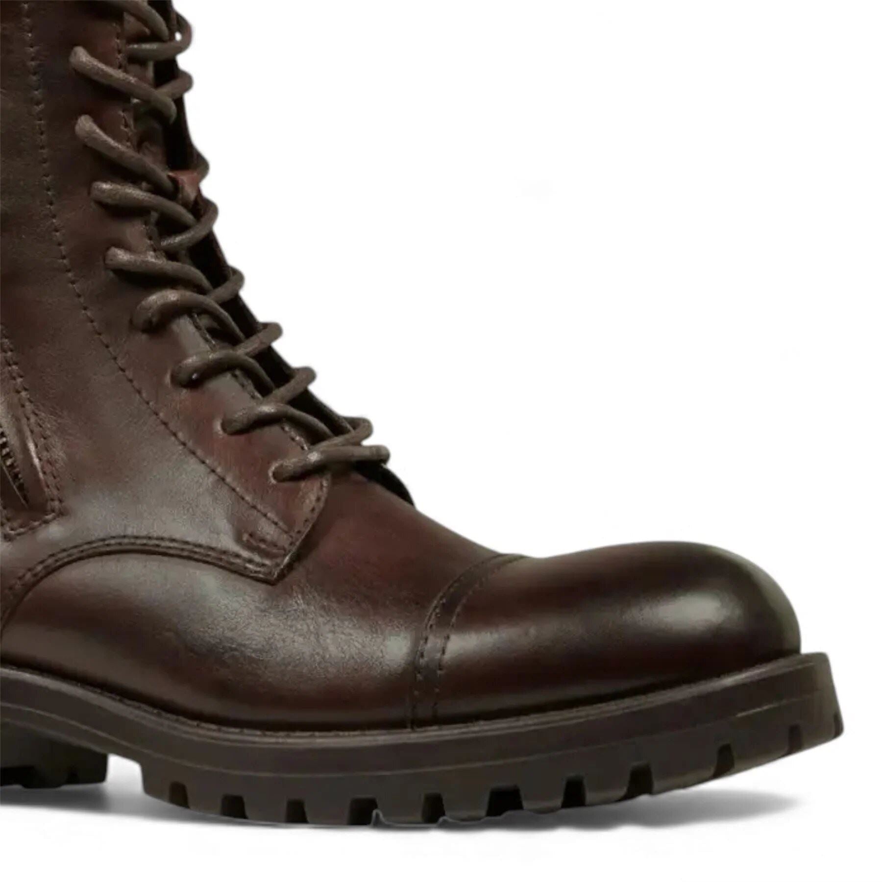 Willem - Men's Maroon Brown Leather Military Combat Boots