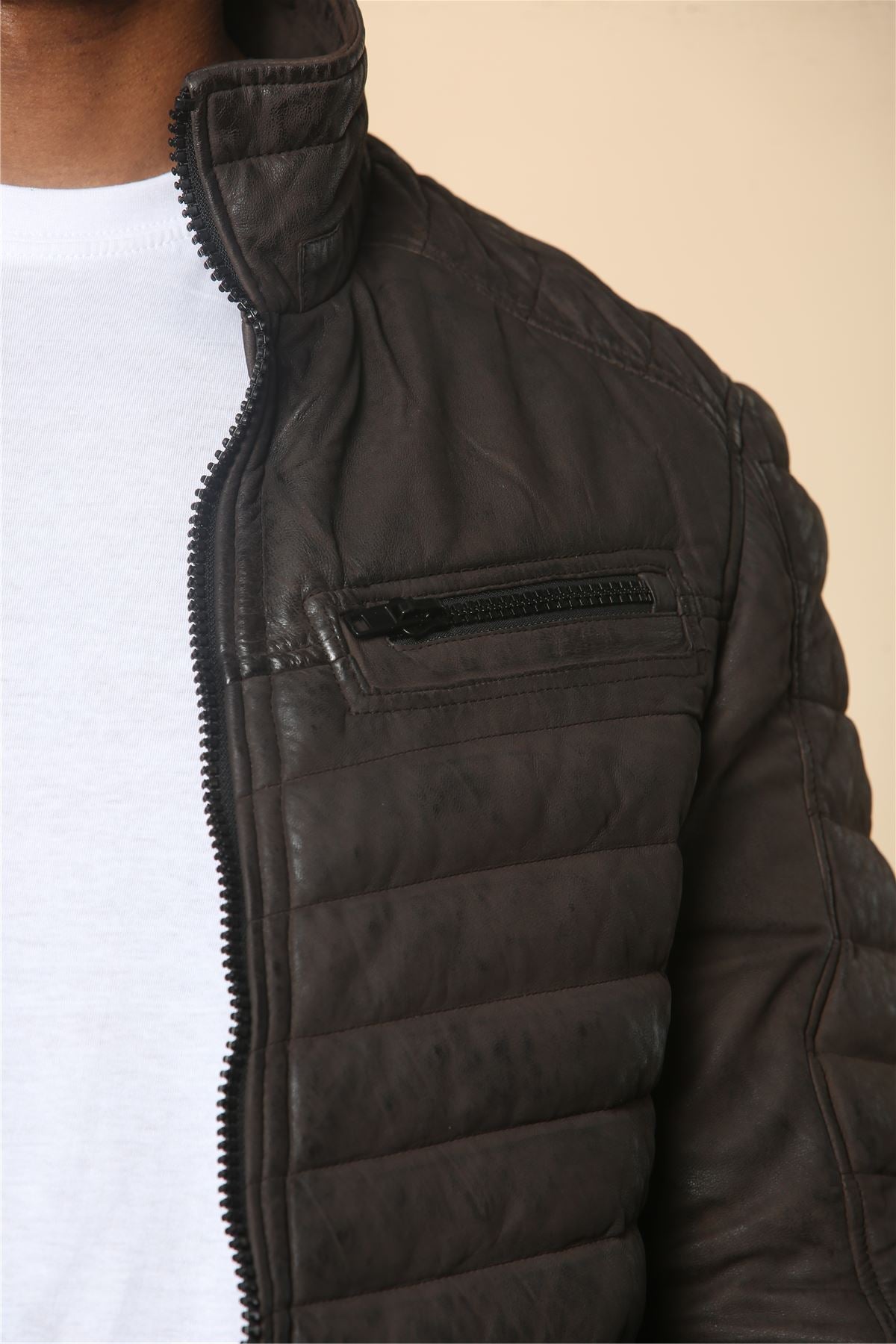 Men's Quilted Puffer Soft Napa Leather Jacket