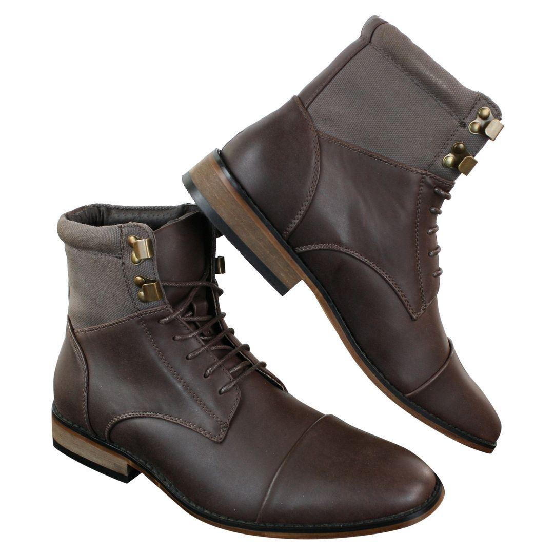 Mens Slim Fit Vintage Retro Sherlock Laced Smart Casual Ankle Boots Leather - Knighthood Store