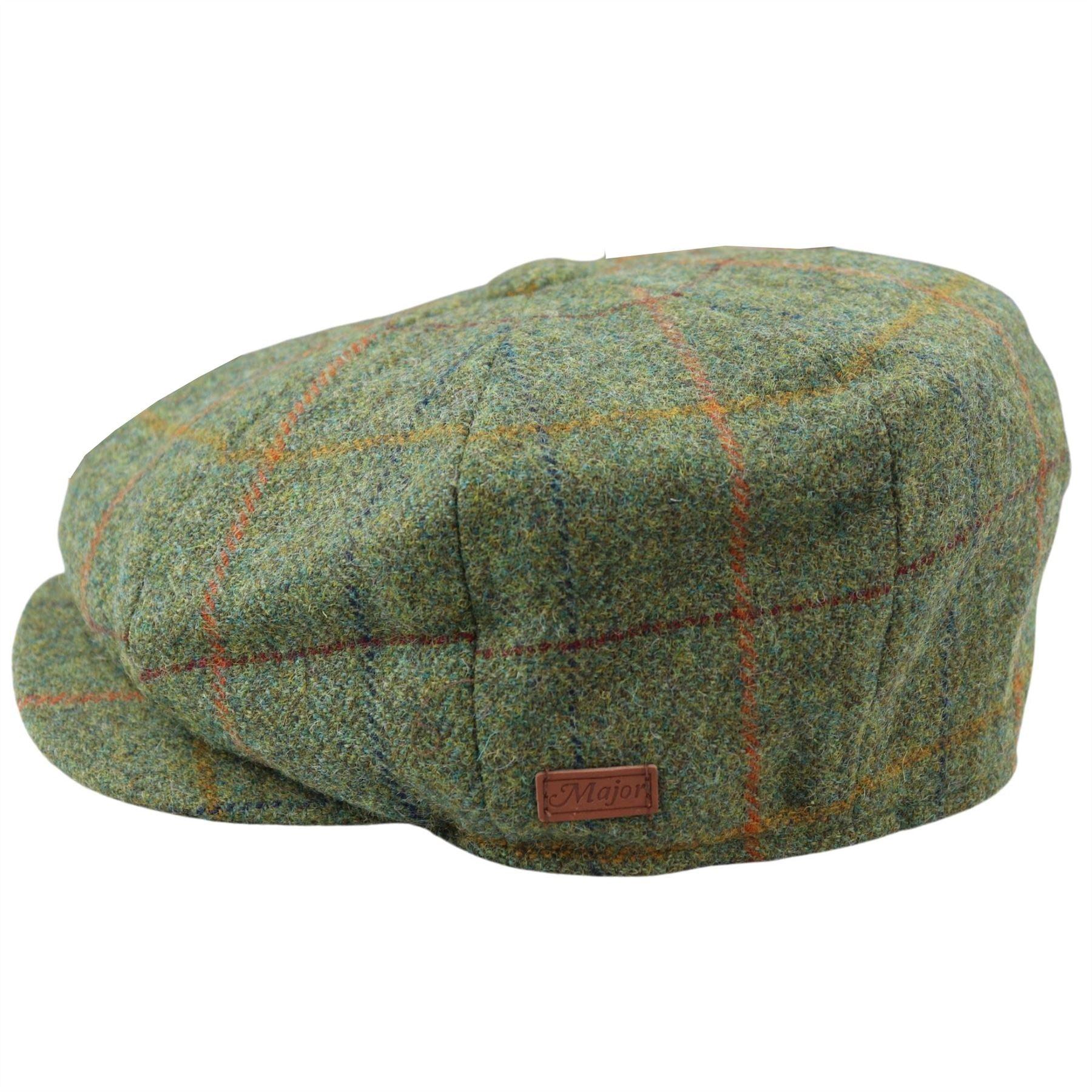 Mens 8 Panel Razor Baker Boy Hat Wool Tweed Blinders Newsboy Flat Cap Green Check - Knighthood Store