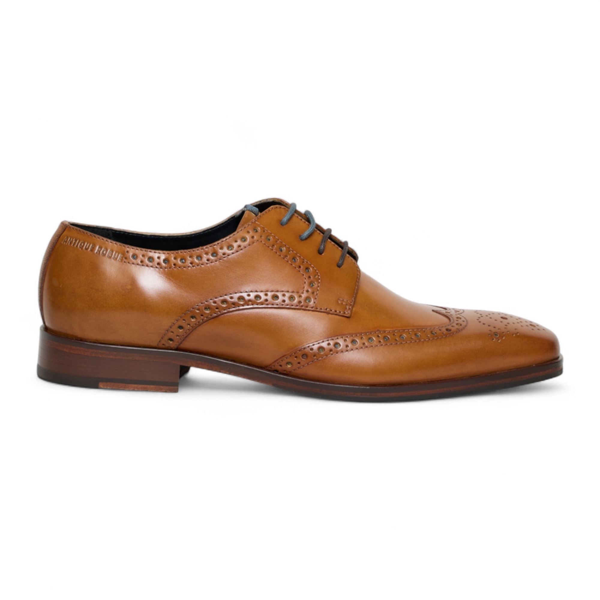 Men’s Tan Brown Leather Oxford Derby Classic Formal Lace-Up Brogue Shoes