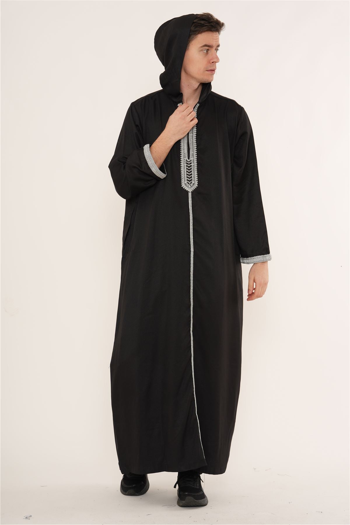 Men's Hooded Gandoura Embroidery Moroccan Thobe