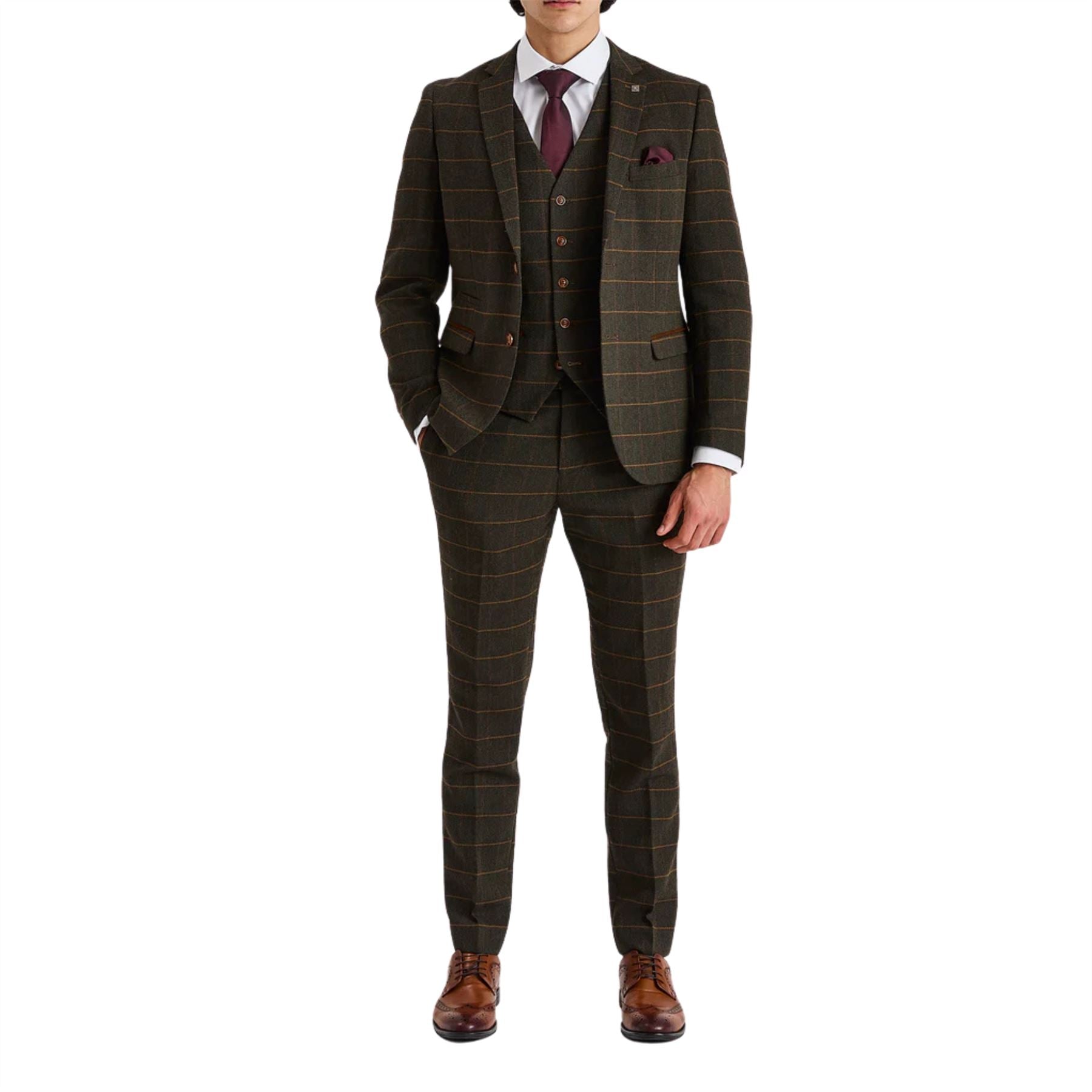 Harris - Men's Green 3 Piece Wool Blend Tweed Suit