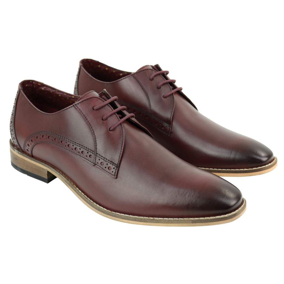 Mens Classic Laced Full Leather Derby Shoes Plain British Design Smart Casual - Knighthood Store