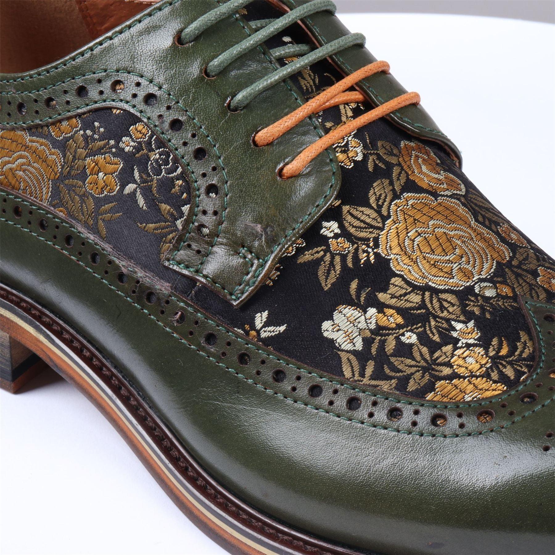 Men's Shoes Floral Print Leather Oxford Brogue Lace Up Formal Dress Shoe - Knighthood Store