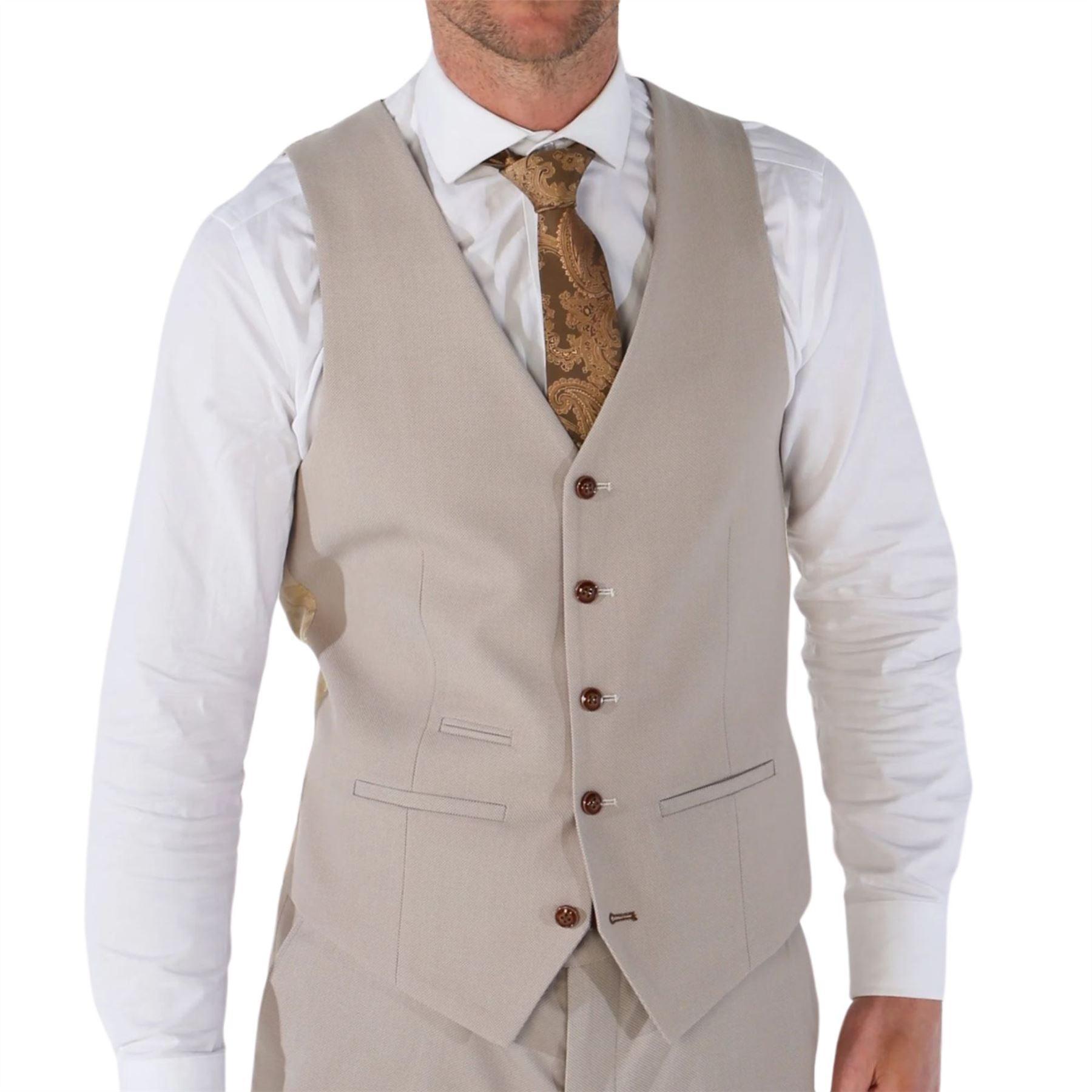 Men's Waistcoat Beige Birdseye Tailored Fit Summer Wedding Vest - Knighthood Store