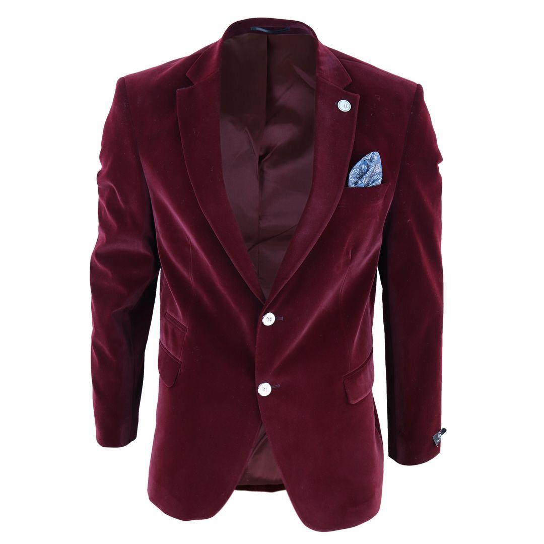 Mens Velvet Blazer Suit Jacket 2 Button Dinner Smart Casual Formal Tailored Fit - Knighthood Store