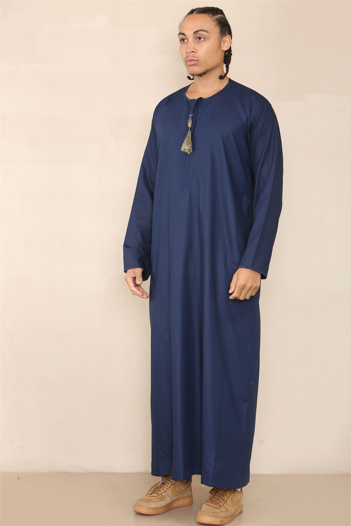 Mens Thobe Jubba Islamic Clothing Muslim Kaftan Emirati Omani Robe Arab Tassel
