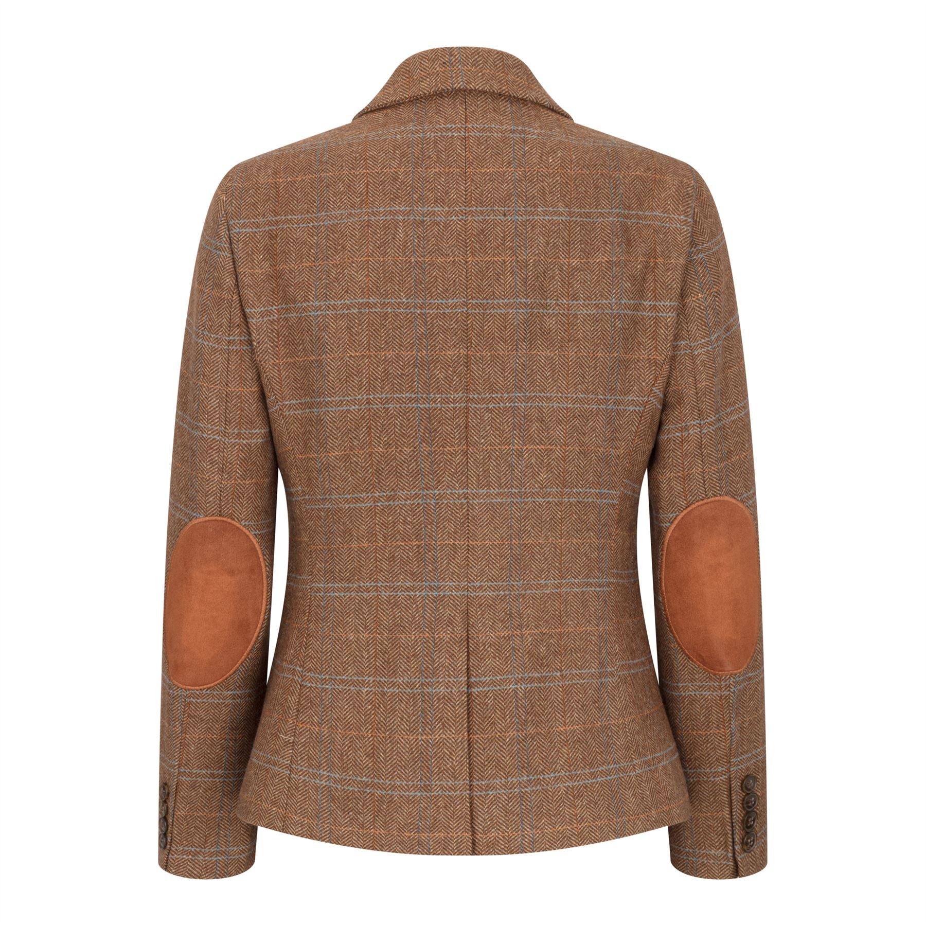 Women's Oak Brown Wool Blend Tweed Herringbone Checkered Blazer Waistcoat