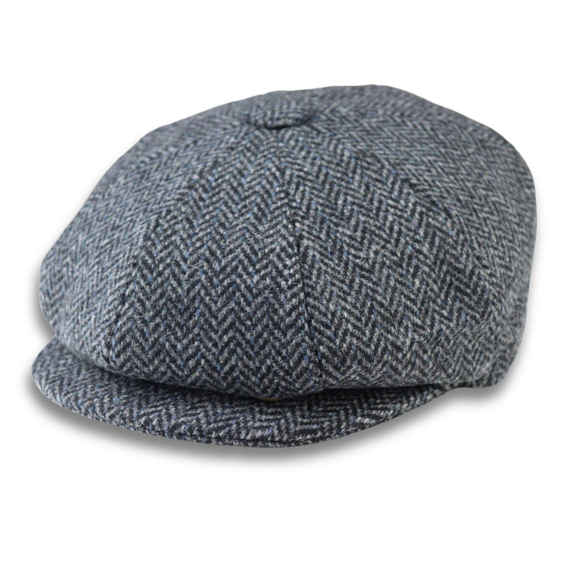 Men's Flat Cap Wool Blend Tweed Herringbone Grey Newsboy Baker Boy 8 Panel Hat - Knighthood Store