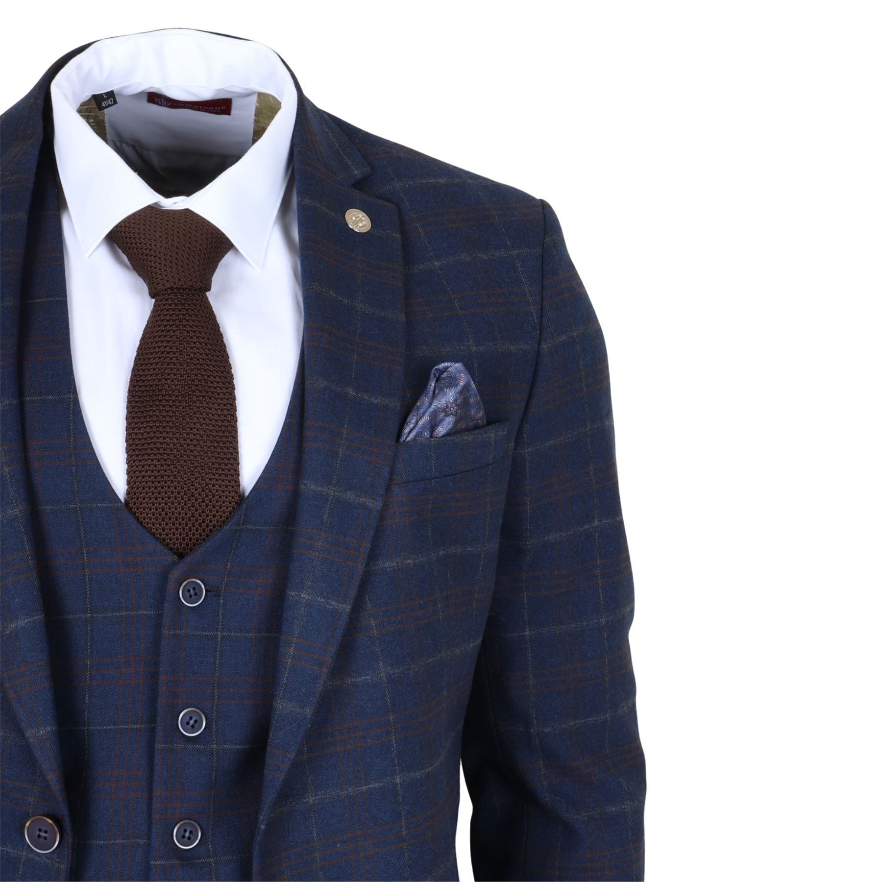TP-34 - Men's 3 Piece Navy Plaid Check Tailored Fit Suit