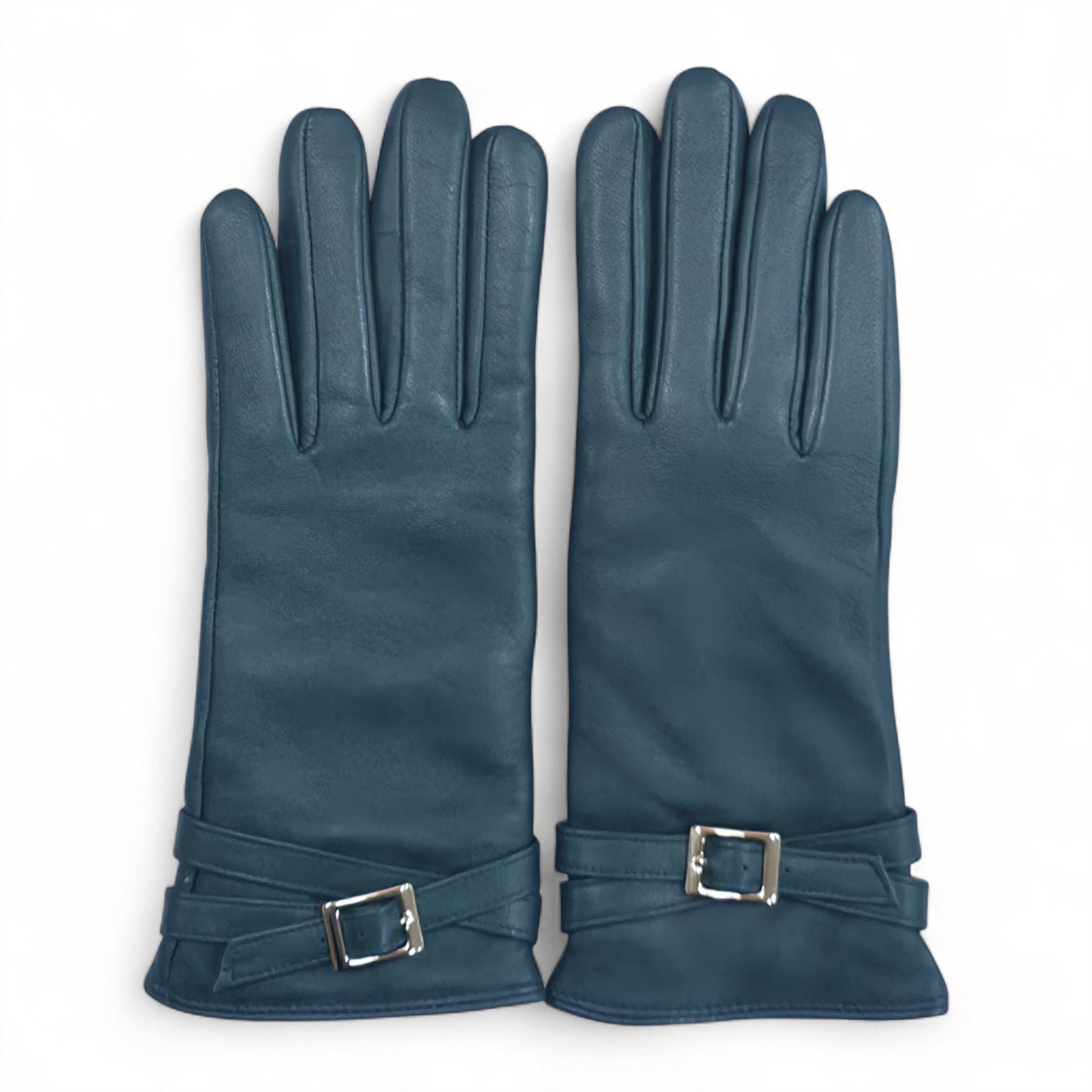 Women's Genuine Leather Adjustable Wrist Buckle Gloves