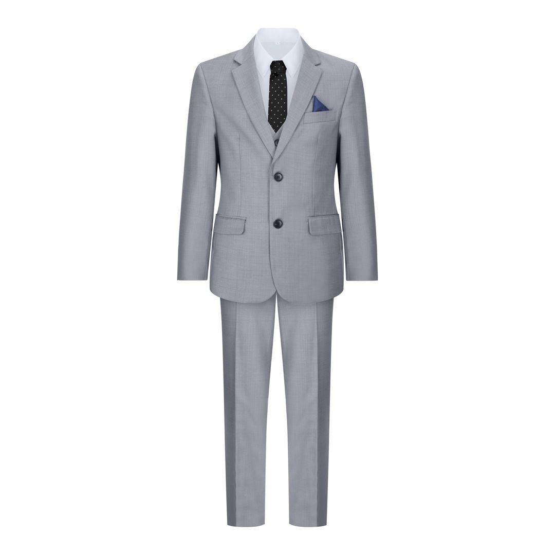 Boys 3 Piece Light Grey Suit Classic Wedding Party Vintage Christening - Knighthood Store