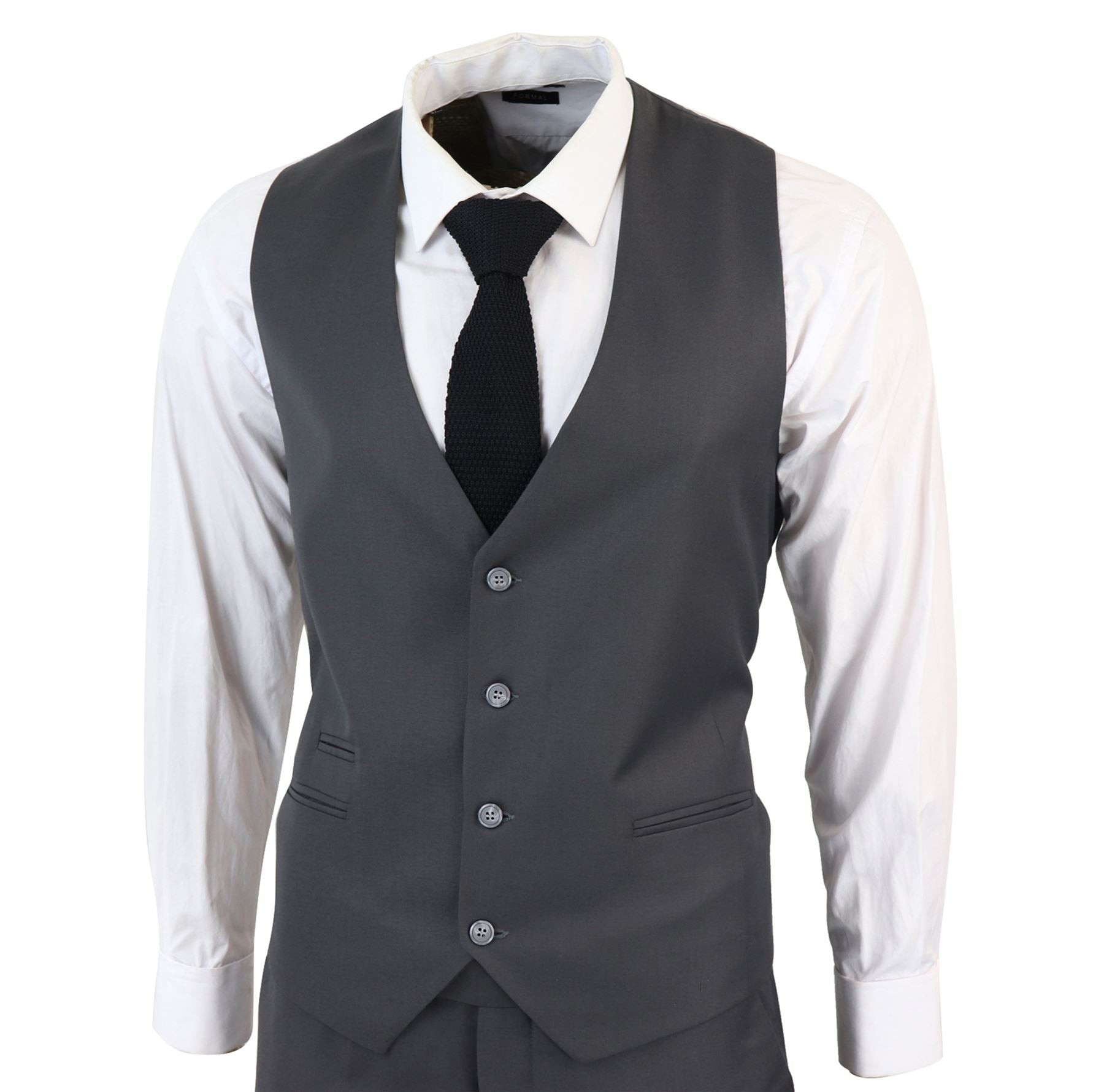 Men's Classic Charcoal Grey Suit 3 Piece Tailored Fit Vintage Office Wedding Prom