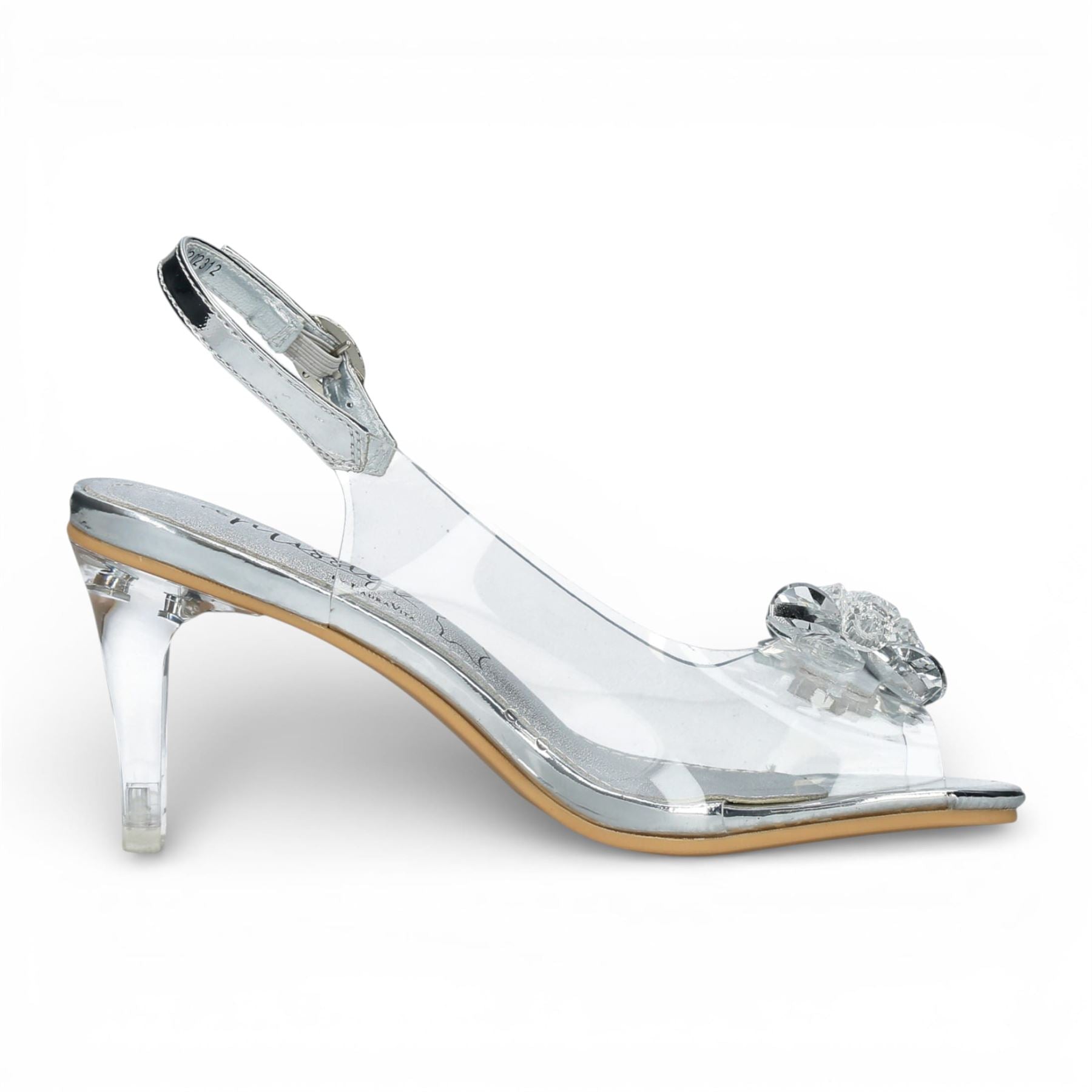 Mira 01 - Women’s Clear Silver Slip-On Heel Sandals