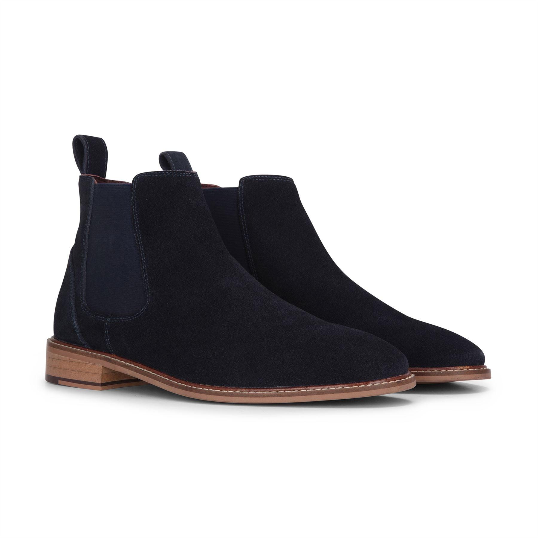 Men's Navy Suede Leather Slip On Chelsea Ankle Boots - Knighthood Store