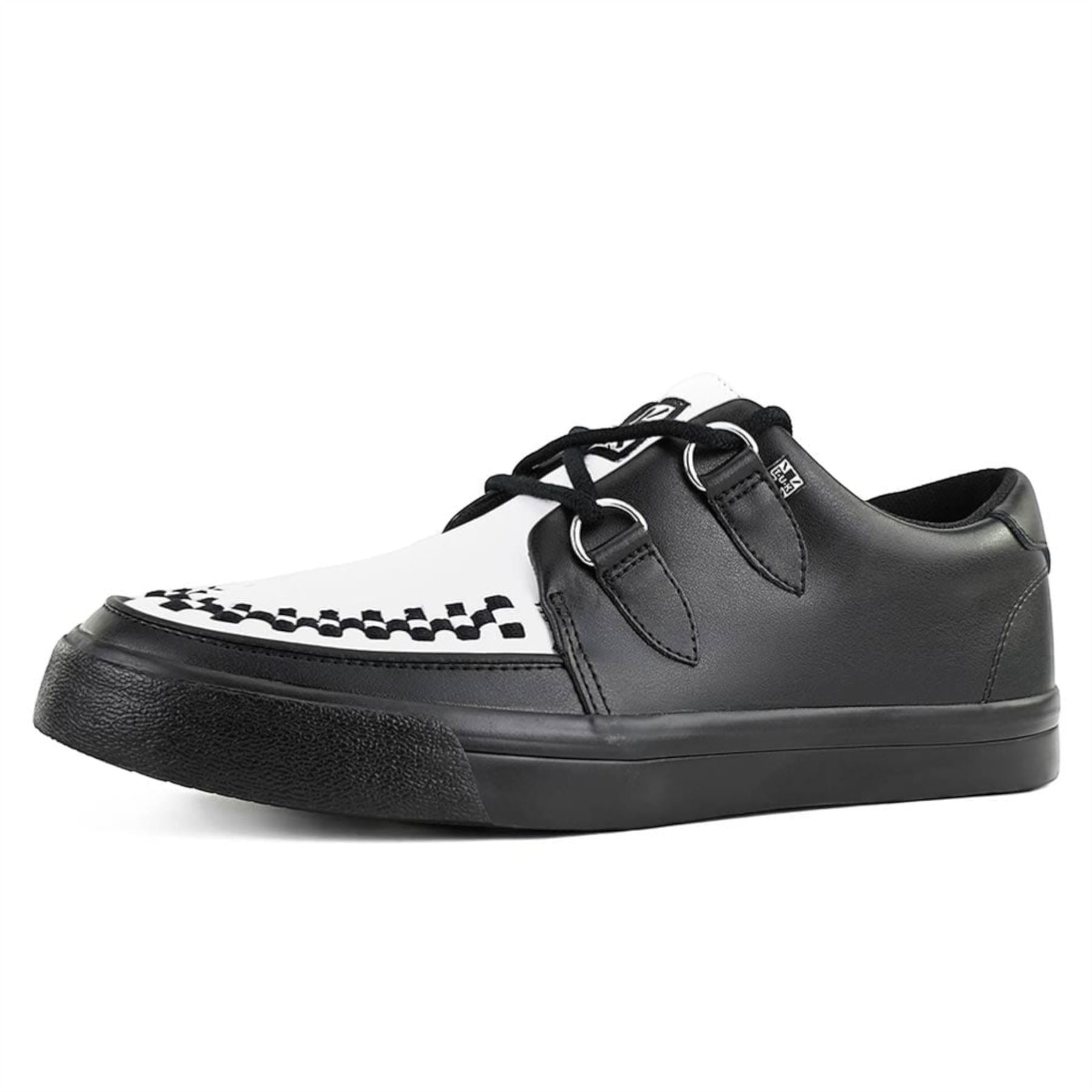 Pointed Creeper Sneaker Black White Leather Platform Shoes