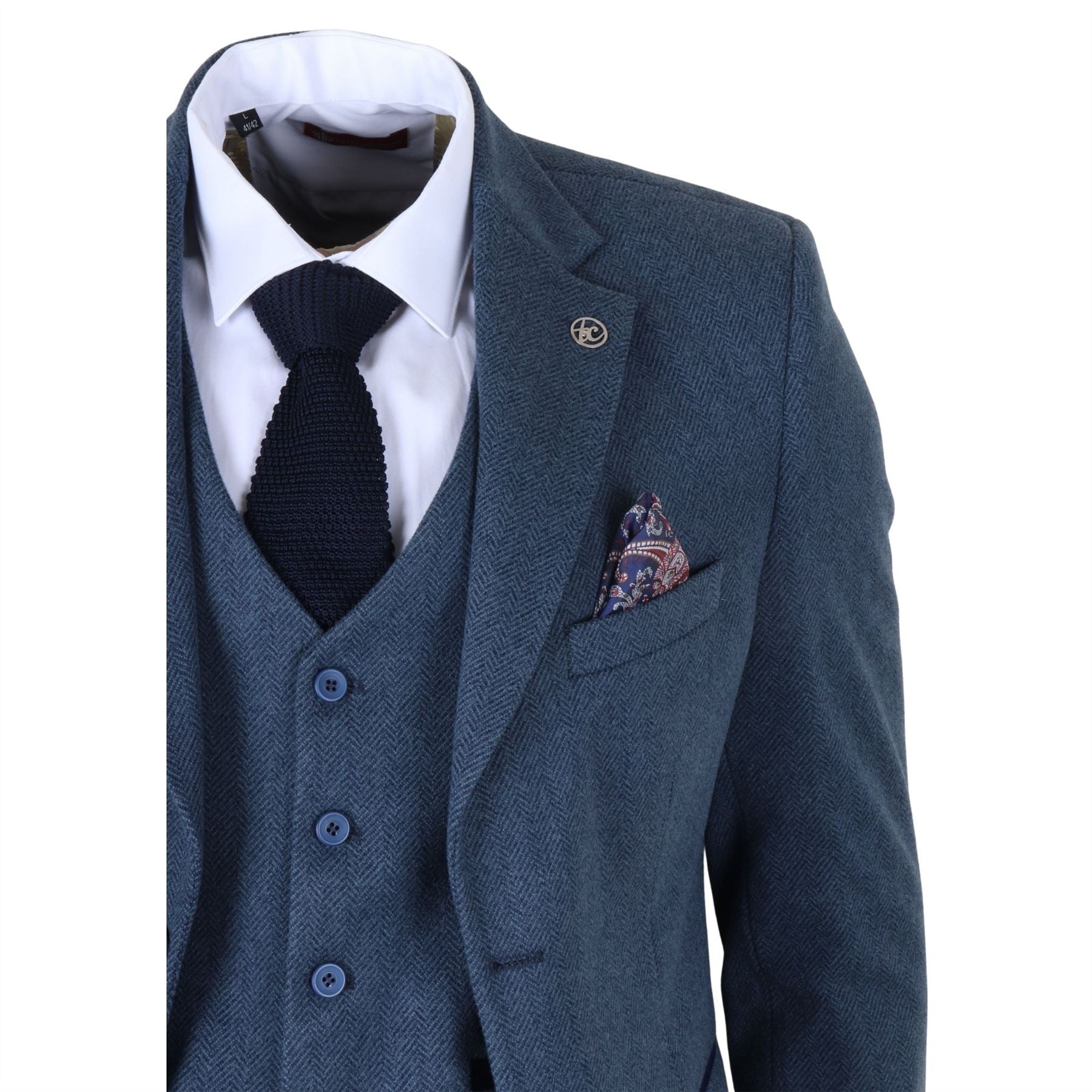 IM40 - Men's Blue 3 Piece Tweed Herringbone Suits
