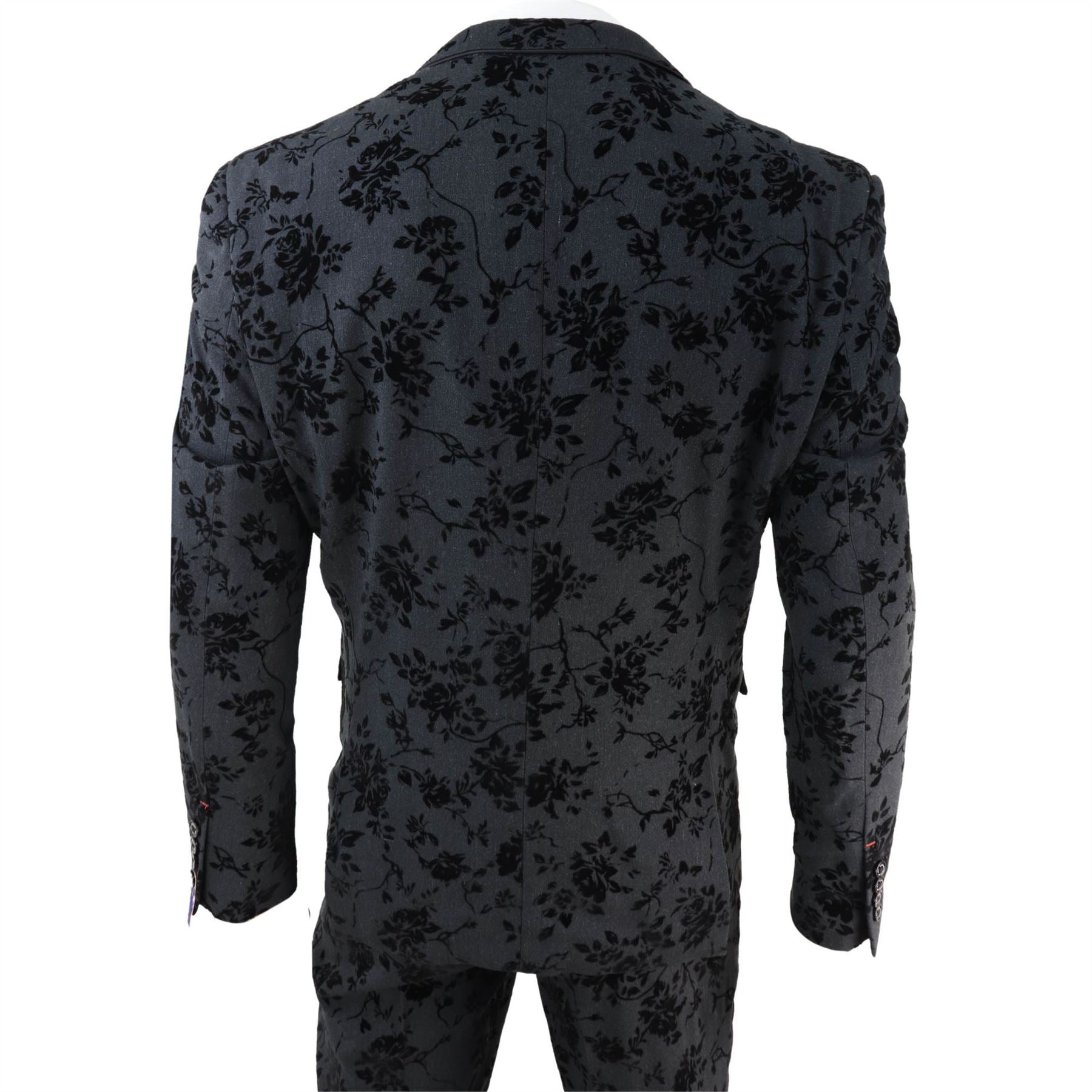 Mens Black 3 Piece Suit Paisley Velvet Wedding Grrom Best Man Tailored Fit