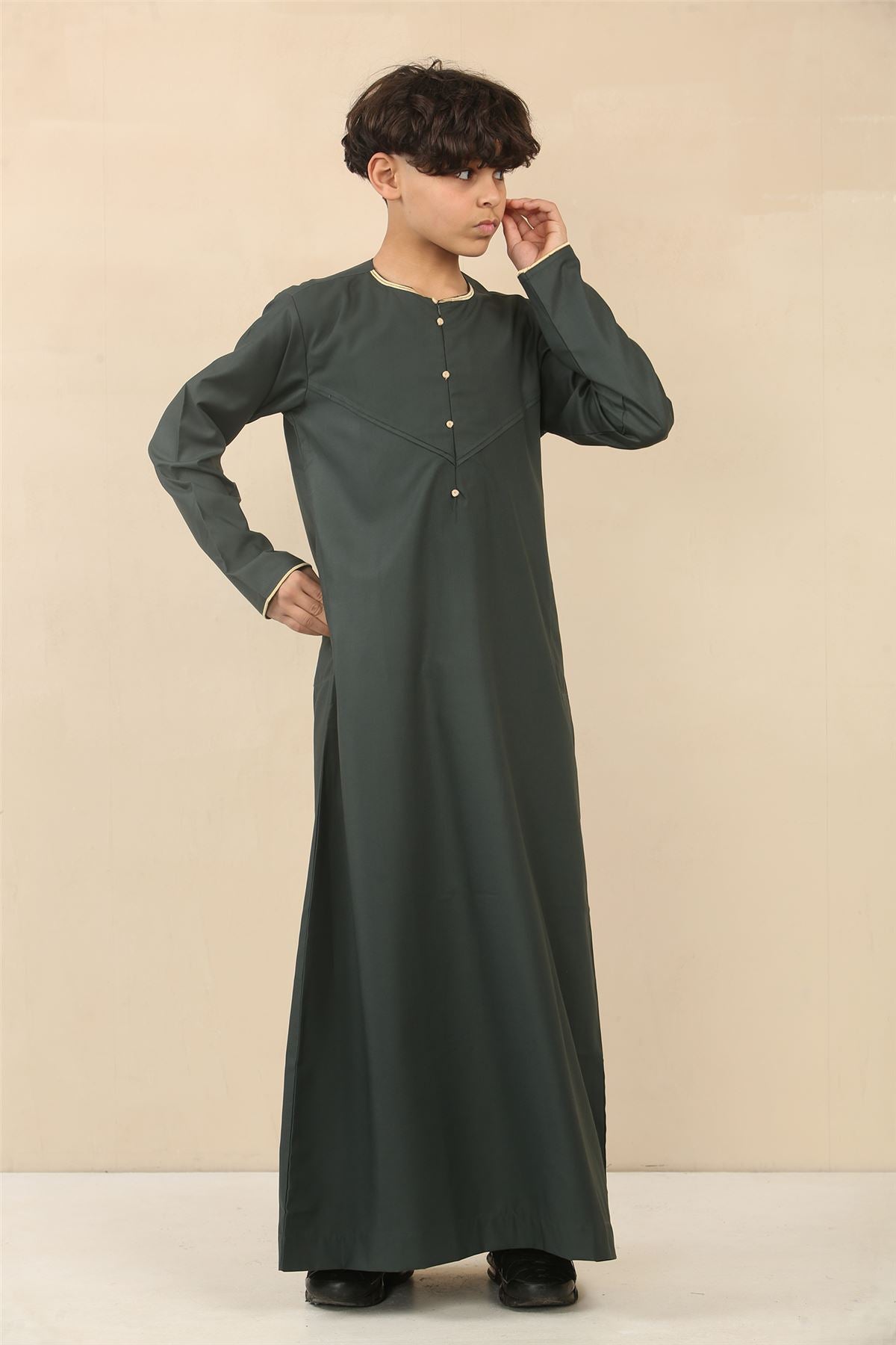 Boy's Thobe Emirati Omani Jubba Islamic Clothing Muslim Kaftan Eid Robe Arab Gold Embroidery
