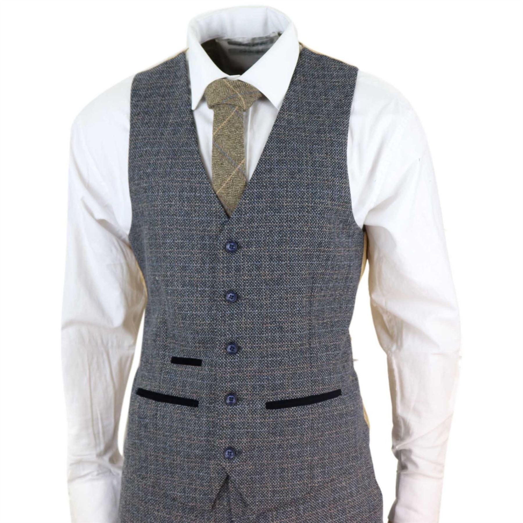 Mens 3 Piece Suit Tweed Check Vintage Retro Tailored Fit 1920s