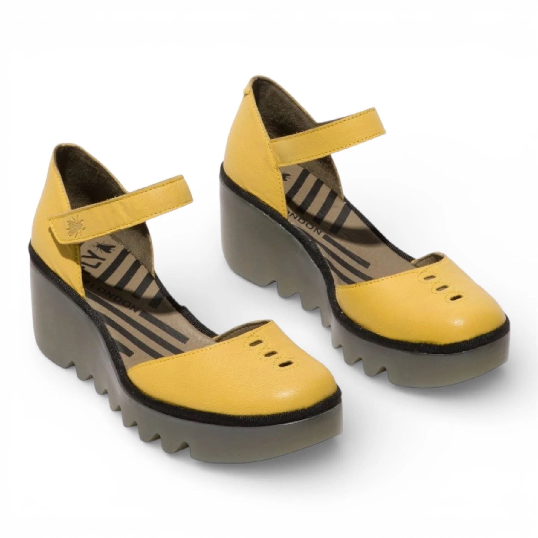 BISO305FLY - Women’s Yellow Leather Wedge Sandals
