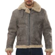 Men's Grey Shearling Leather B3 Aviator Bomber Jacket