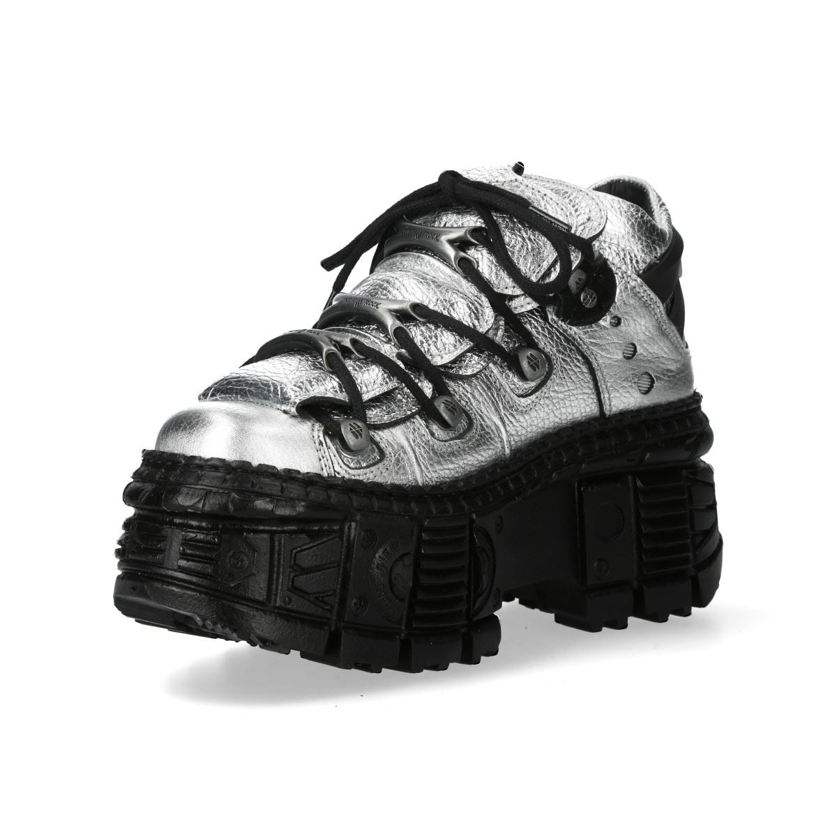 New Rock M-106WALL-C16 Silver Black Leather Ankle Boots