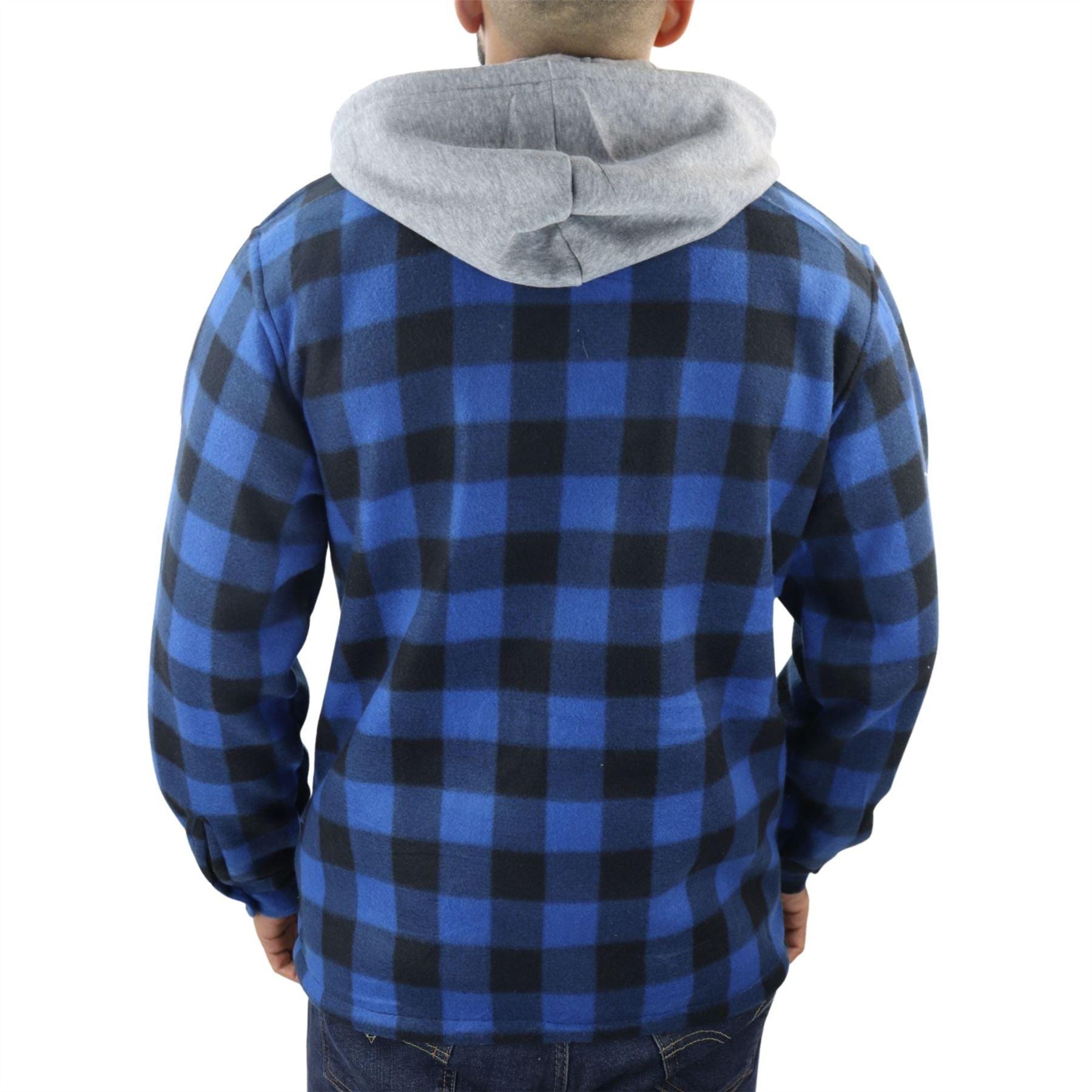 Men's Jumper Thermal Fleece Fur Lined Lumberjack Removable Hooded Buttoned Check Winter Shirt - Knighthood Store