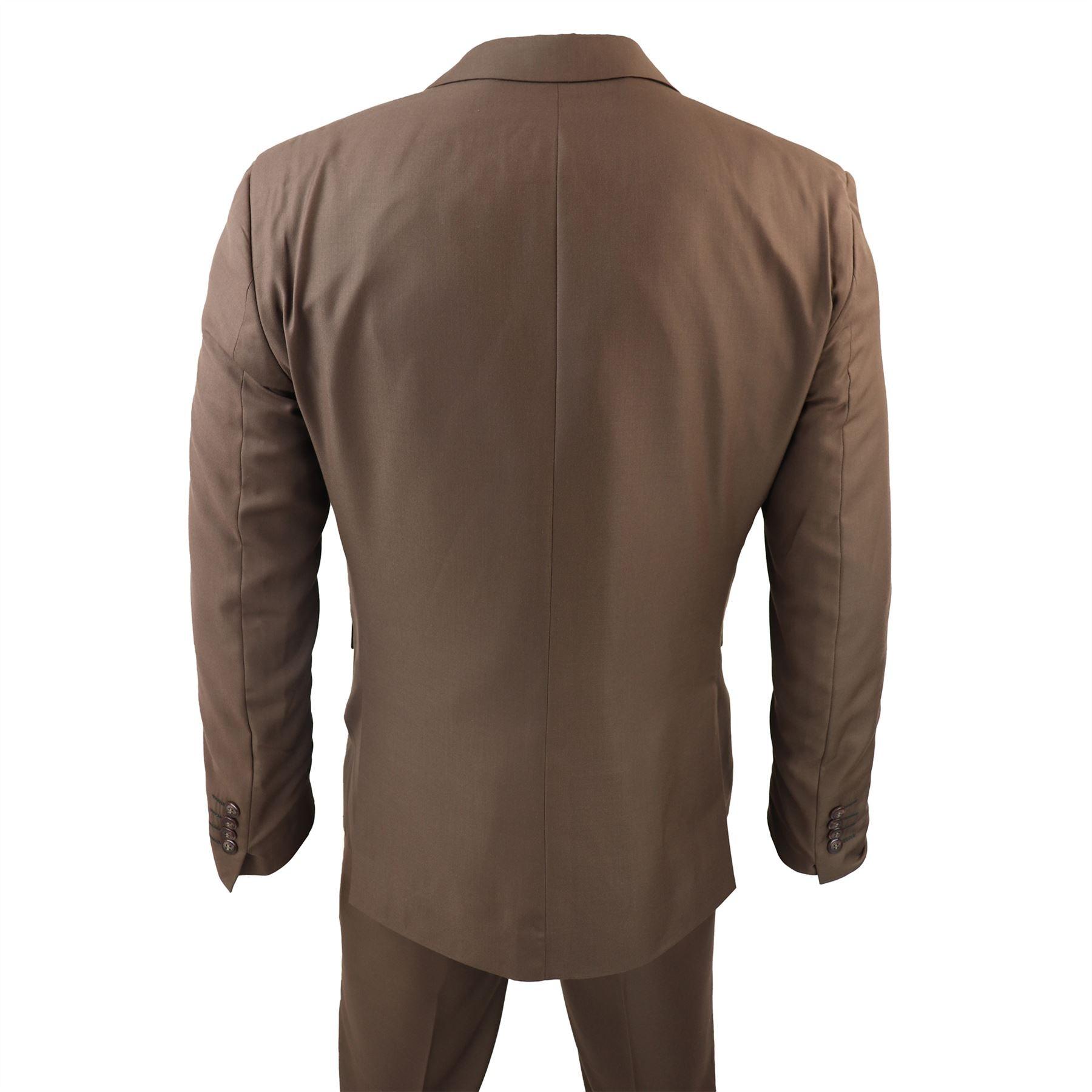 Men's Classic Brown Suit 3 Piece Tailored Fit Vintage Office Wedding Prom - Knighthood Store