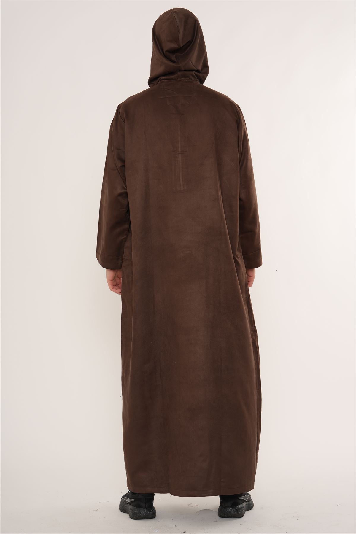 HM12 - Men's Hooded Suede Thobe Emirati Omani Zipped Thobe