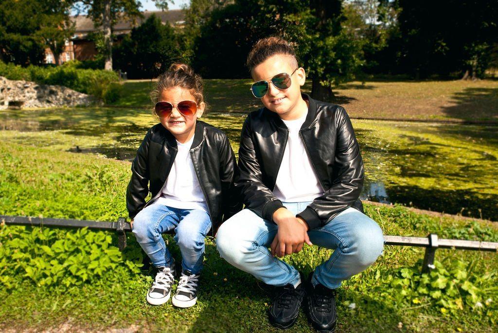 Boys GIrls Kids Unisex Real leather Bomber Style Jacket Varsity Zip Black Blue - Knighthood Store