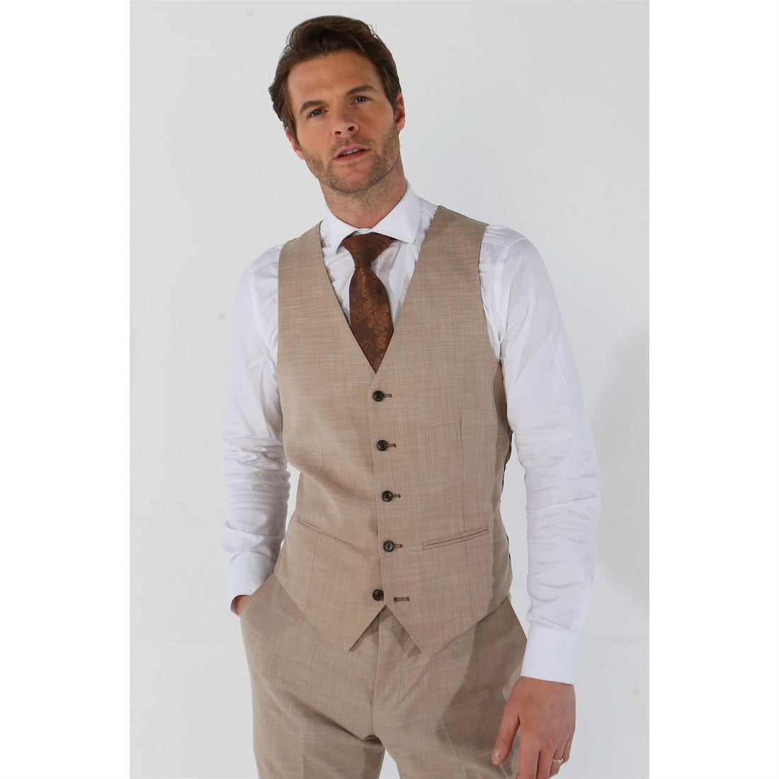 Men's Waistcoat Beige Tailored Fit Summer Wedding Vest