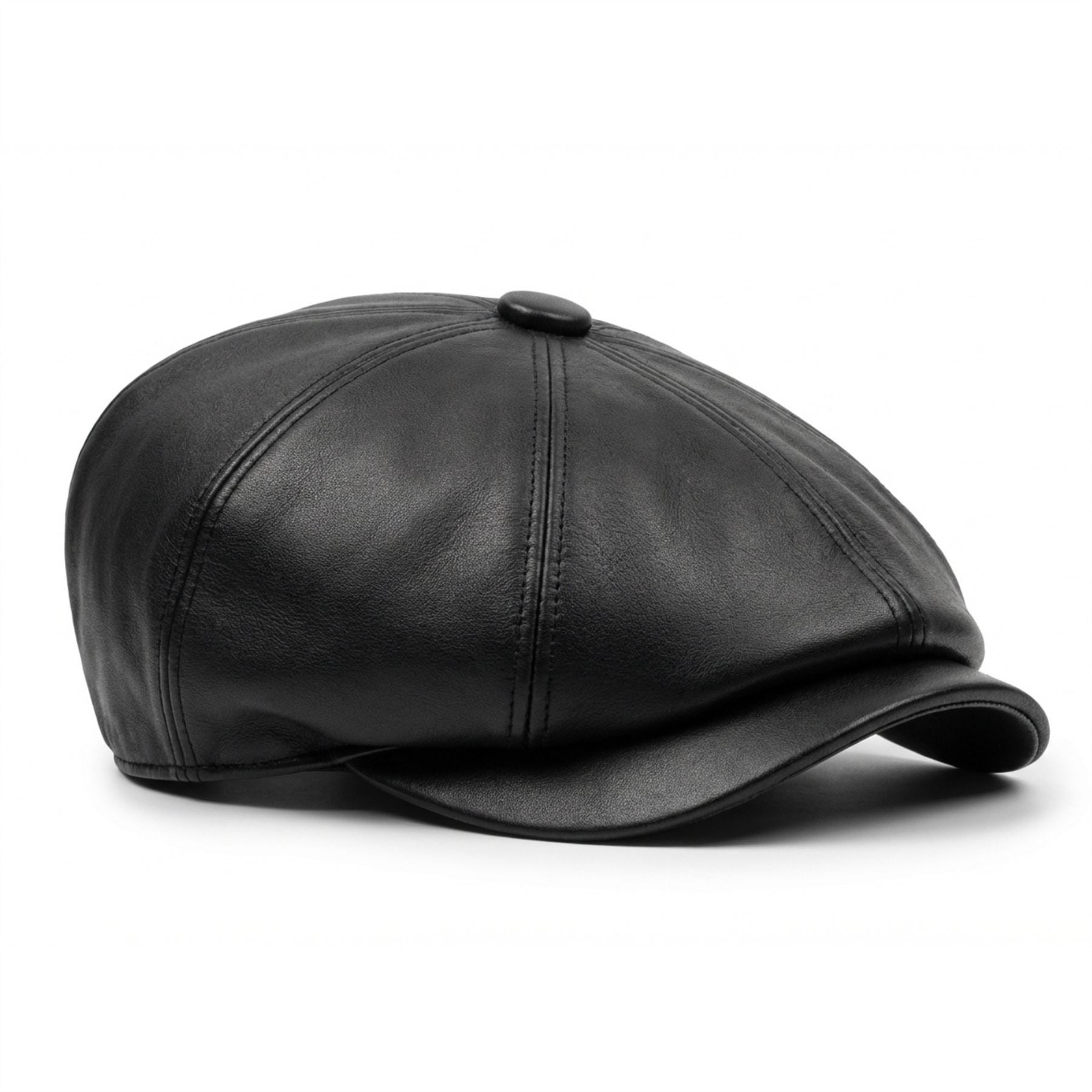 Men's Black PU Leather Vintage 8-Panel Baker Boy Hat