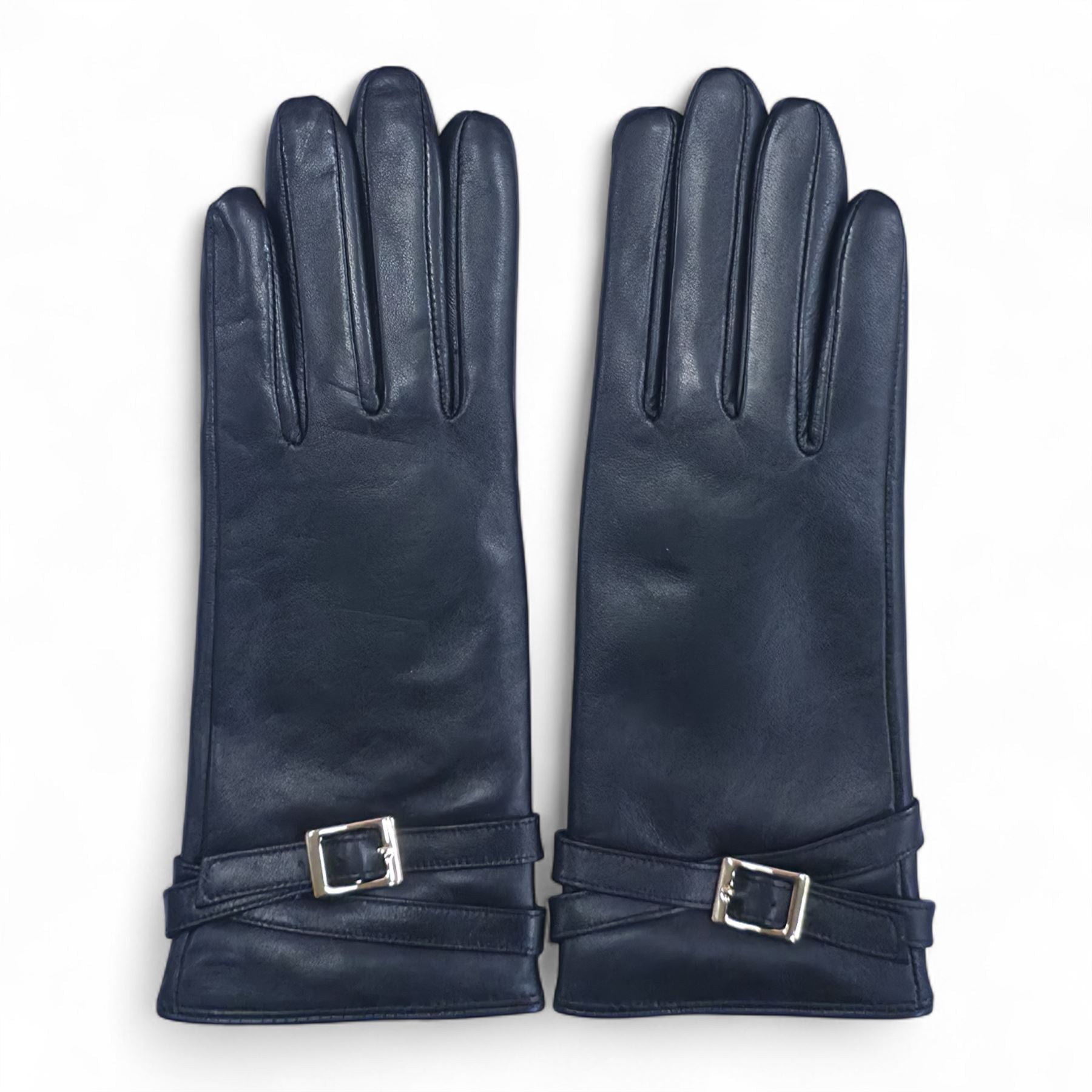 Women's Genuine Leather Adjustable Wrist Buckle Gloves