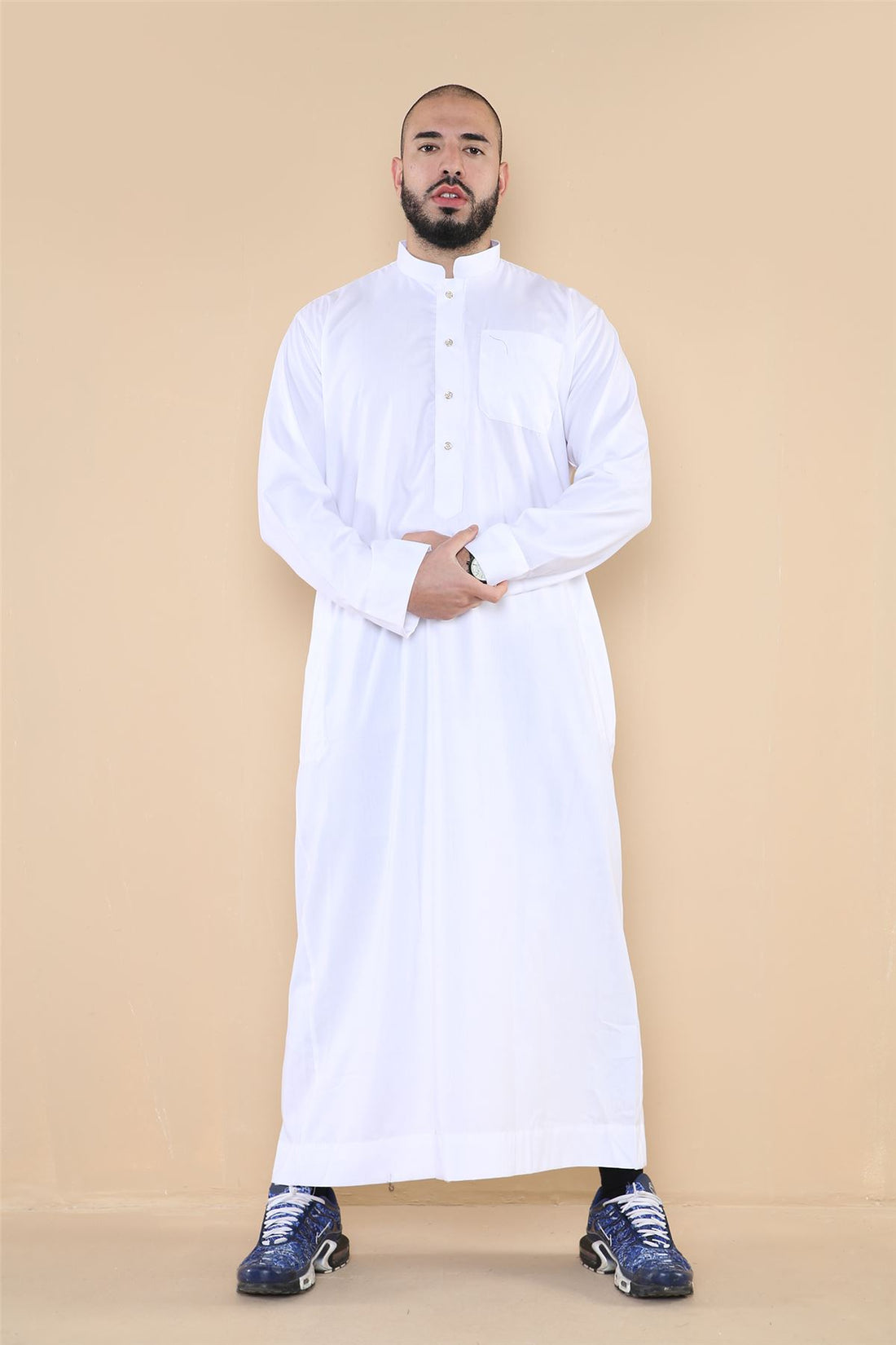 Mens Thobe Jubba Nehru Stand Collar Islamic Clothing Muslim Cotton Kaftan Dress Robe Saudi