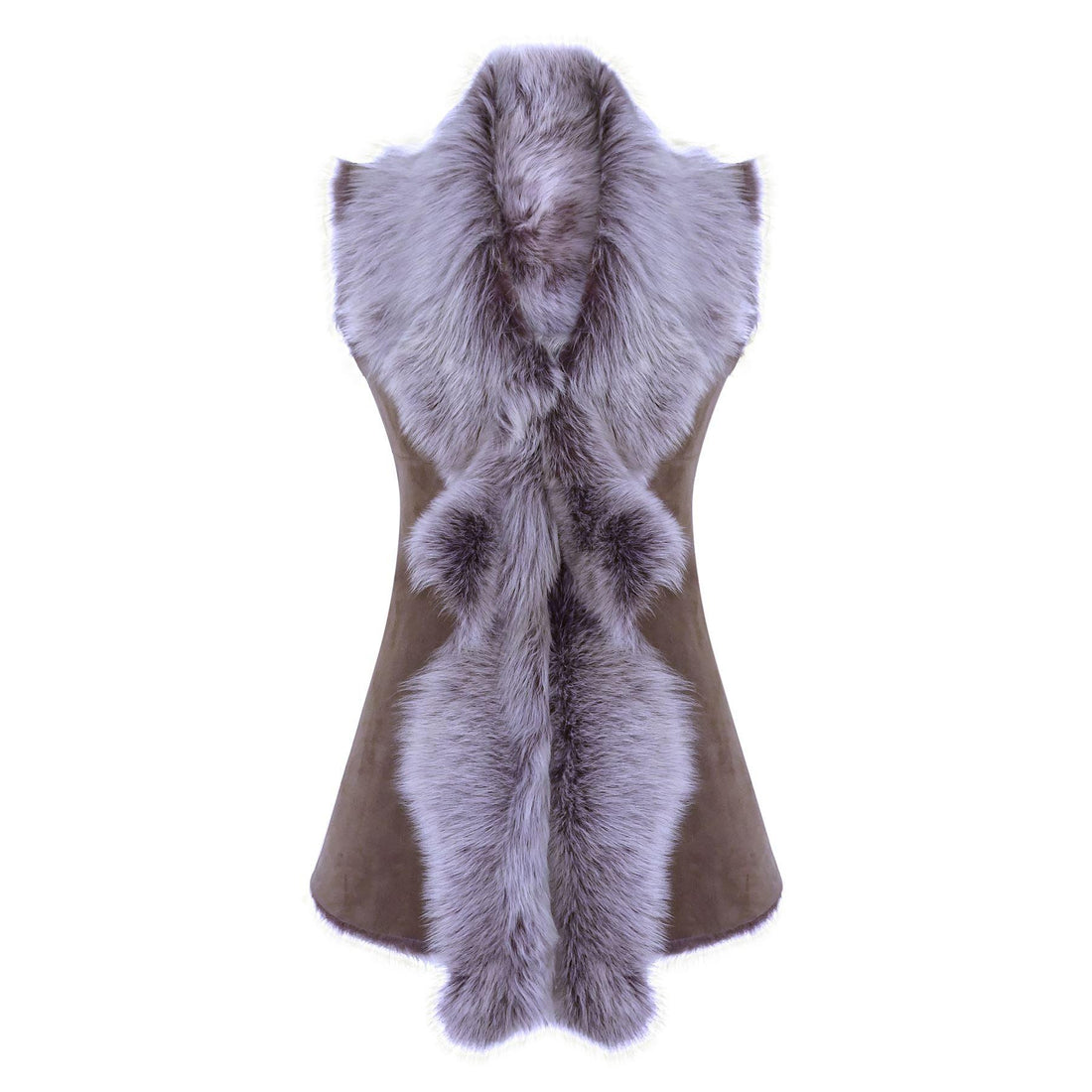 Ladies Women Real Spanish Shearling Sheepskin Toscana Taupe Long Waistcoat Gilet - Knighthood Store