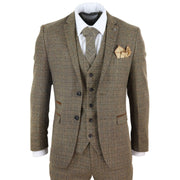 Mens 3 Piece Suit Tweed Check Vintage Retro Tailored Fit 1920s