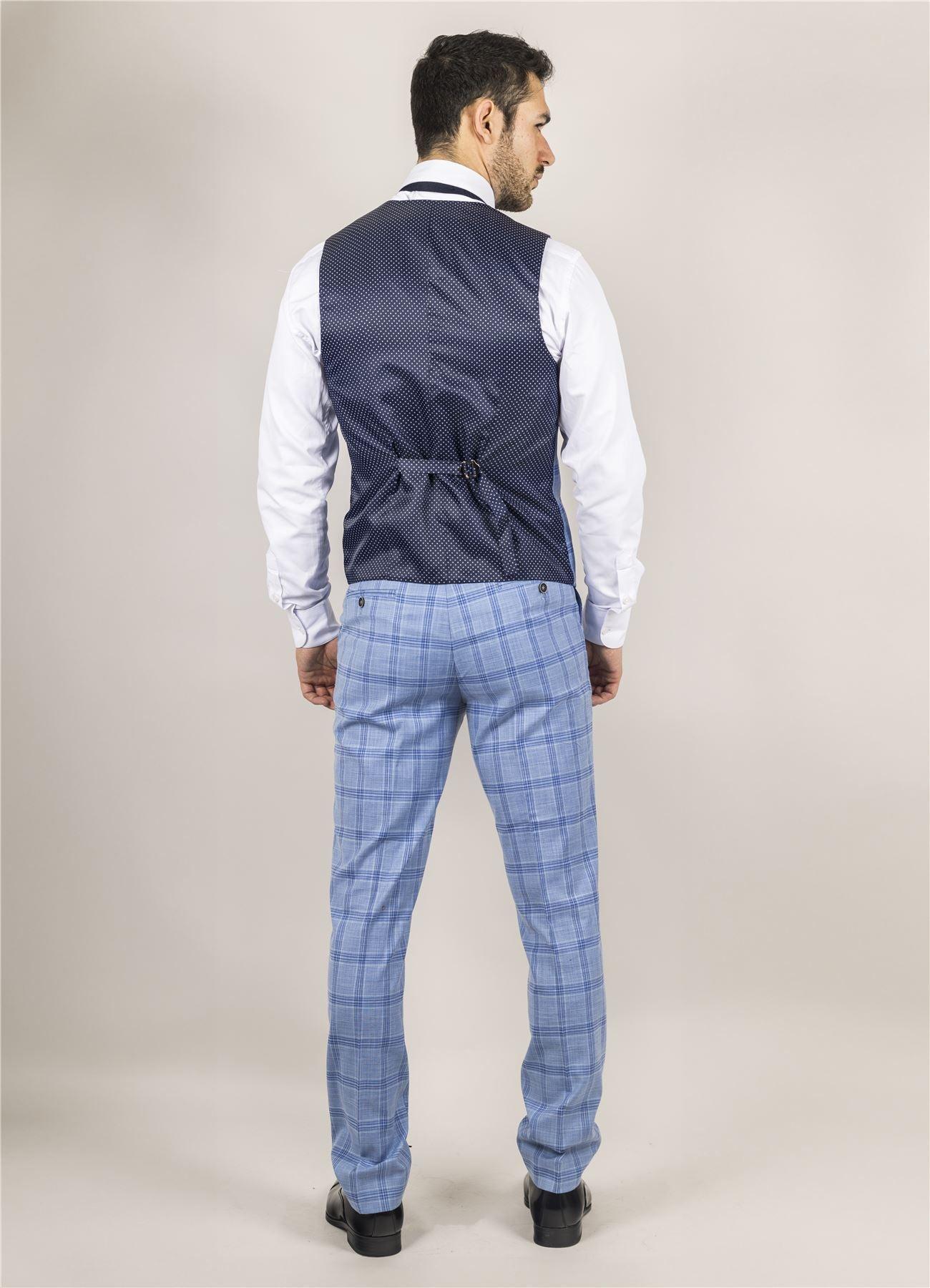 Men's Waistcoat Light Blue Checked Tailored Fit Vest - Knighthood Store