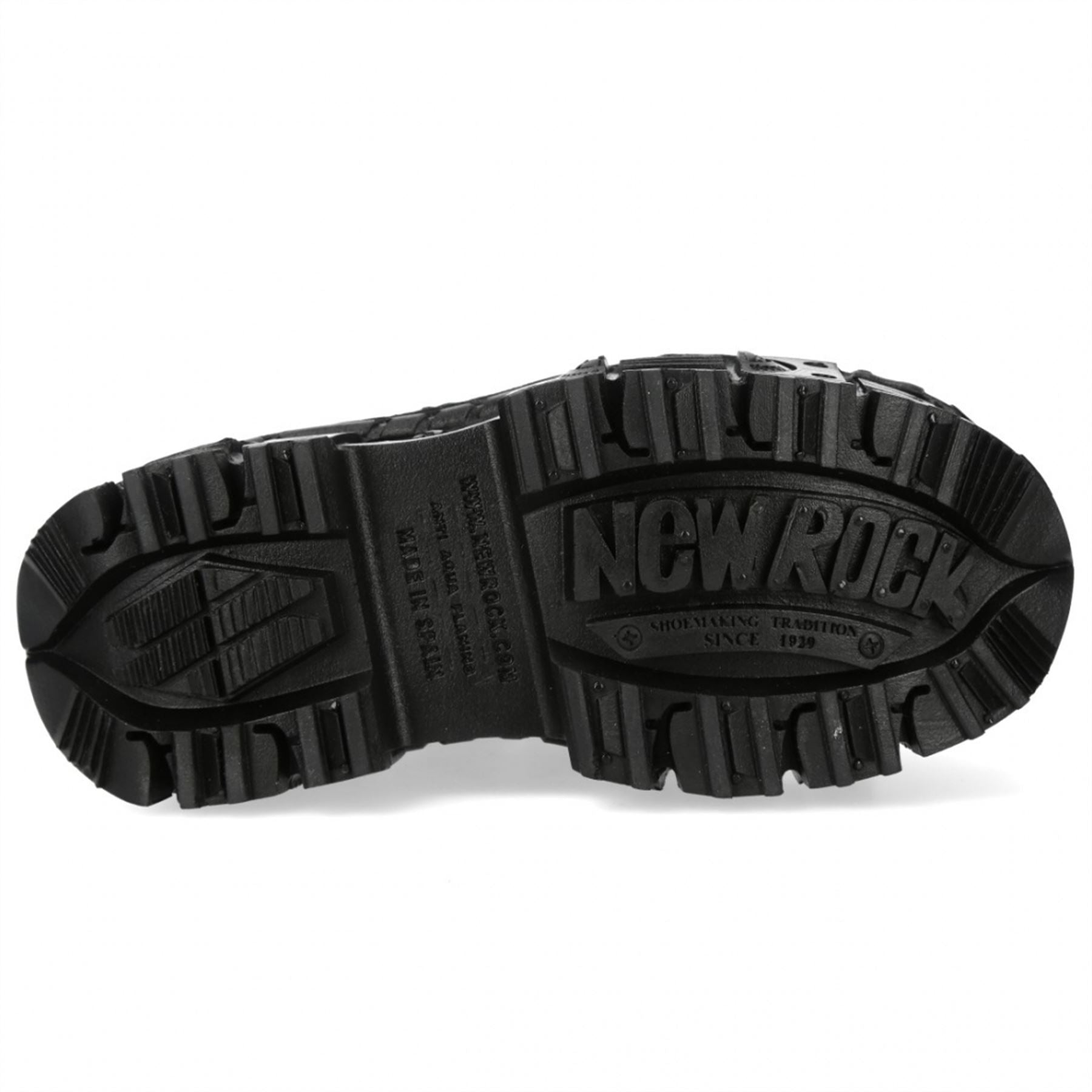 New Rock M-OVERZ106B-C1 Chunky Black Leather Ankle Boots