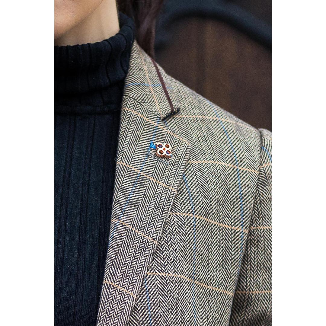Women Classic Tweed Herringbone Check Tan Brown Slim Fit Vintage peaky blinders - Knighthood Store