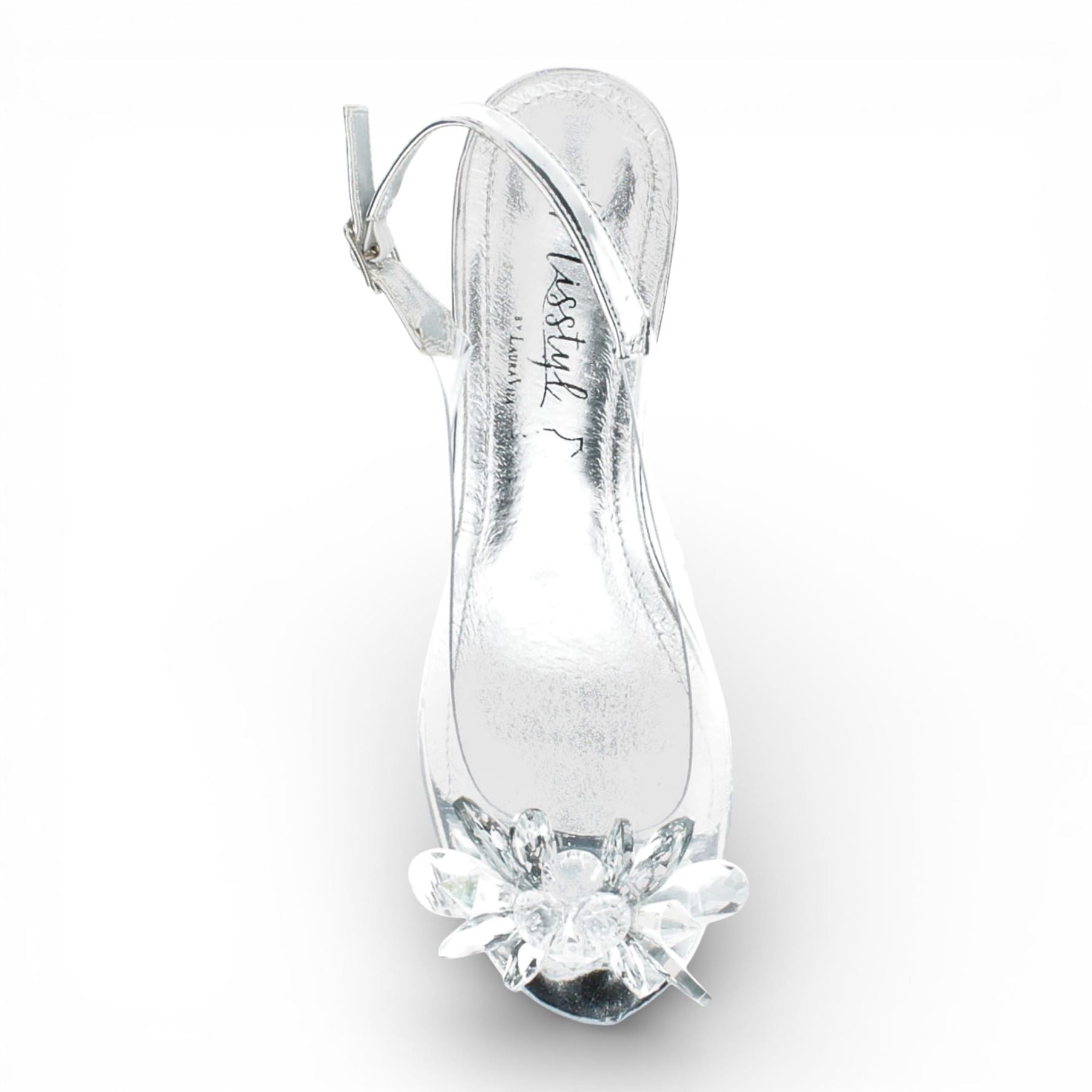 Mily 22 - Women’s Clear Silver Slip-On Heel Sandals
