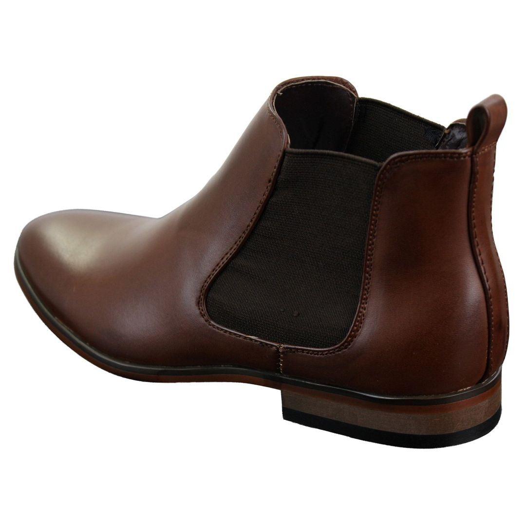 Mens Italian Leather Slip On Ankle Boots Smart Casual Desert Chelsea Dealer Brown - Knighthood Store
