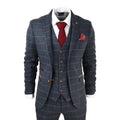 Mens Navy Blue 3 Piece Suit Herringbone Tweed Checked Formal Dress Suits - Knighthood Store