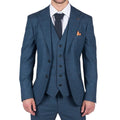 Mens 3 Piece Prince Of Wales Check Suit Blue Classic Light Tailored Fit Modern - Knighthood Store